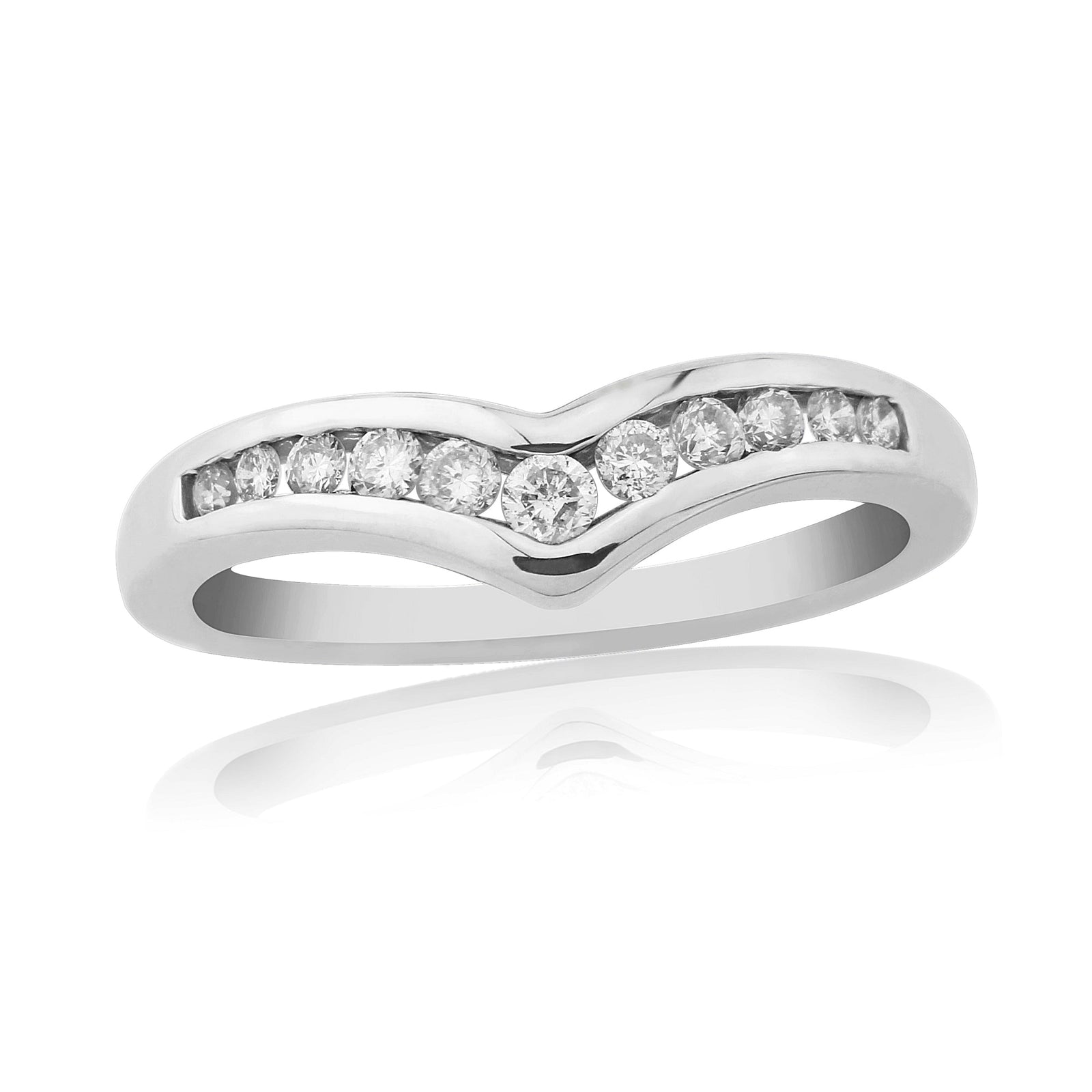 9ct white gold channel set diamond wishbone ring 0.25ct