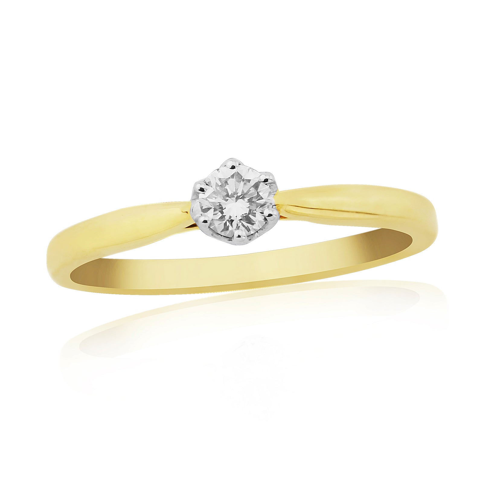 9ct gold six claw single stone diamond ring 0.15ct