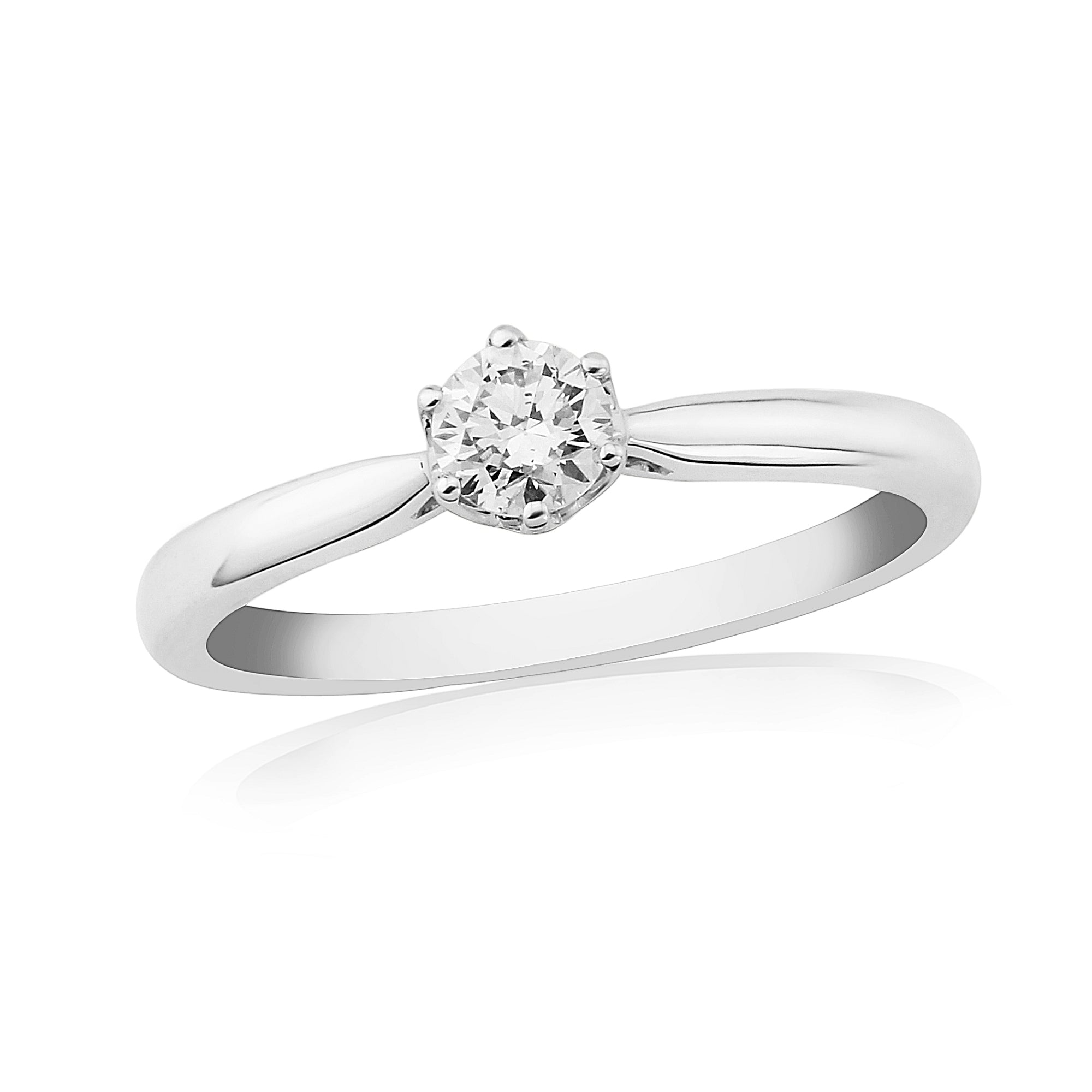 9ct white gold six claw single stone diamond ring 0.25ct