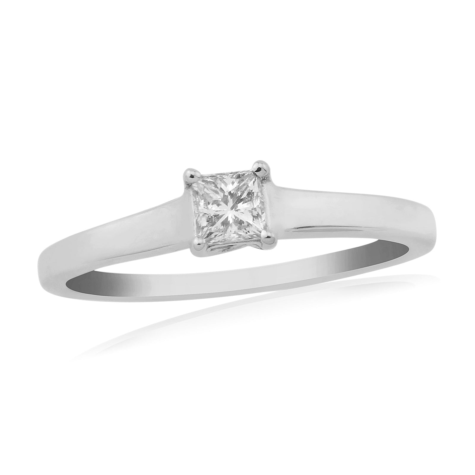 9ct white gold four claw princess cut single stone diamond ring 0.25ct