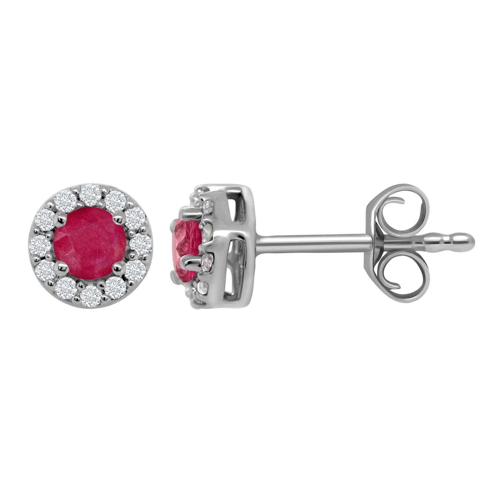 9ct white gold 3.25mm ruby & diamond halo cluster stud earrings 0.10ct