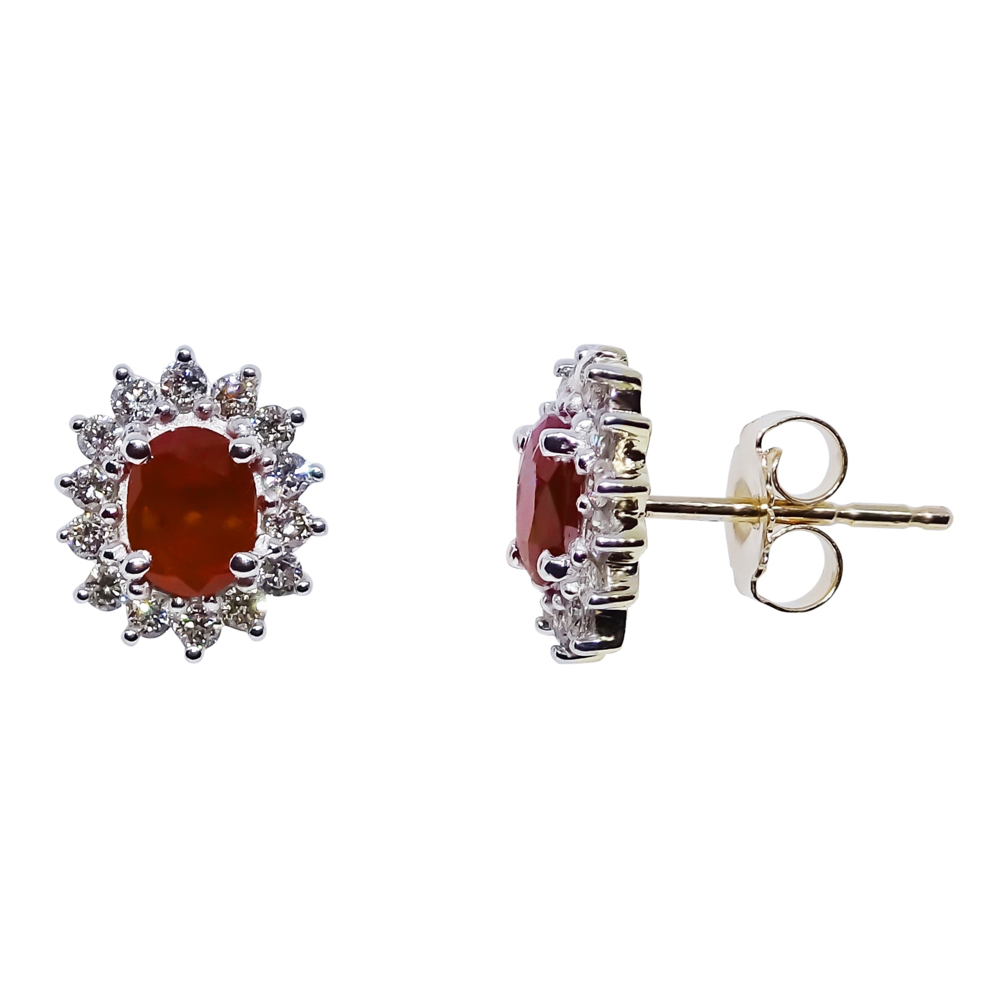 9ct gold 5x4mm oval ruby & diamond cluster stud earrings 0.33ct