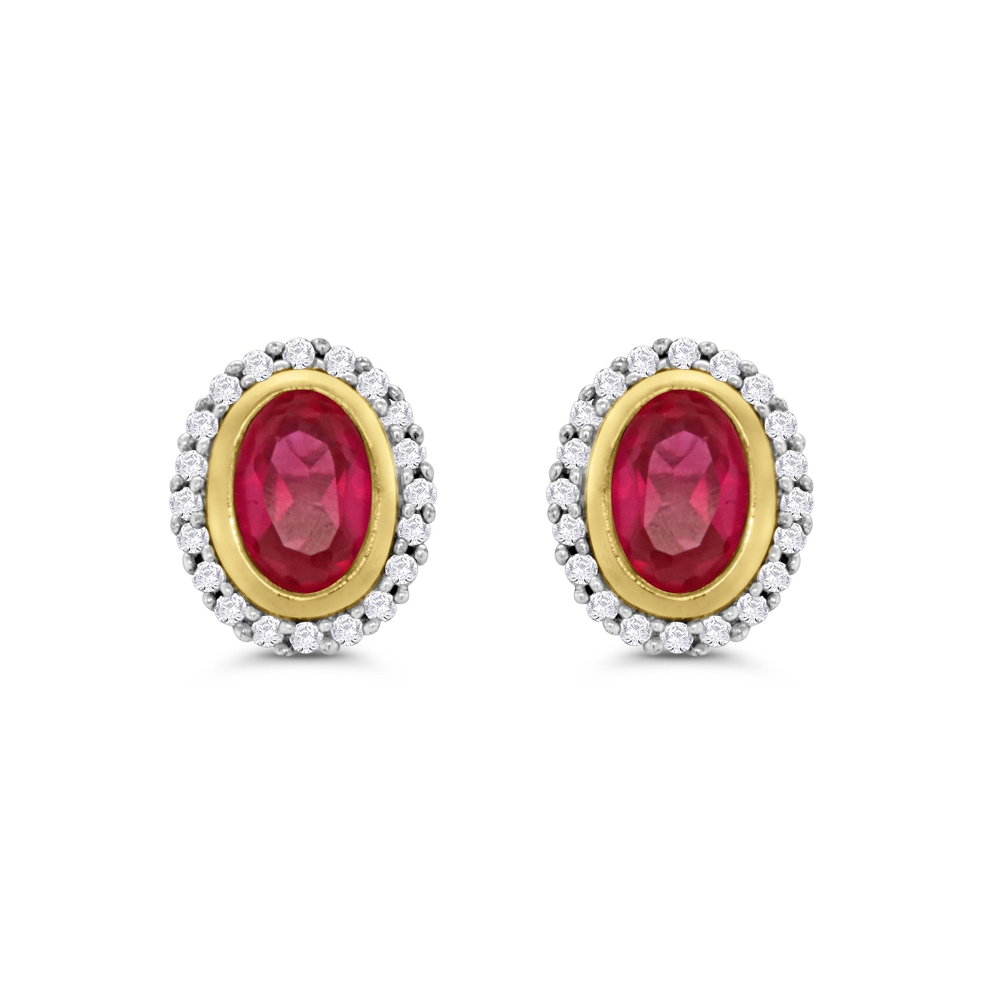 9ct gold 6x4mm rub over set ruby & diamond cluster stud earrings 0.20ct