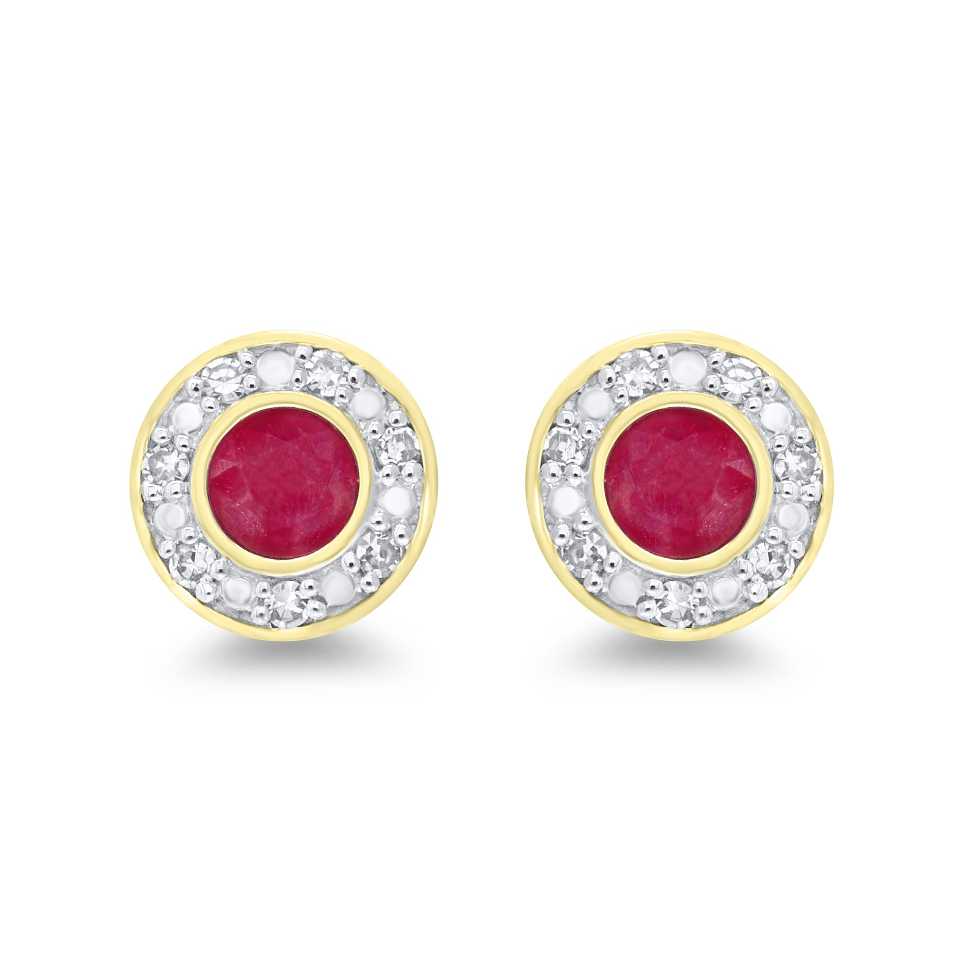 9ct gold 3.50mm ruby & diamond cluster stud earrings 0.06ct
