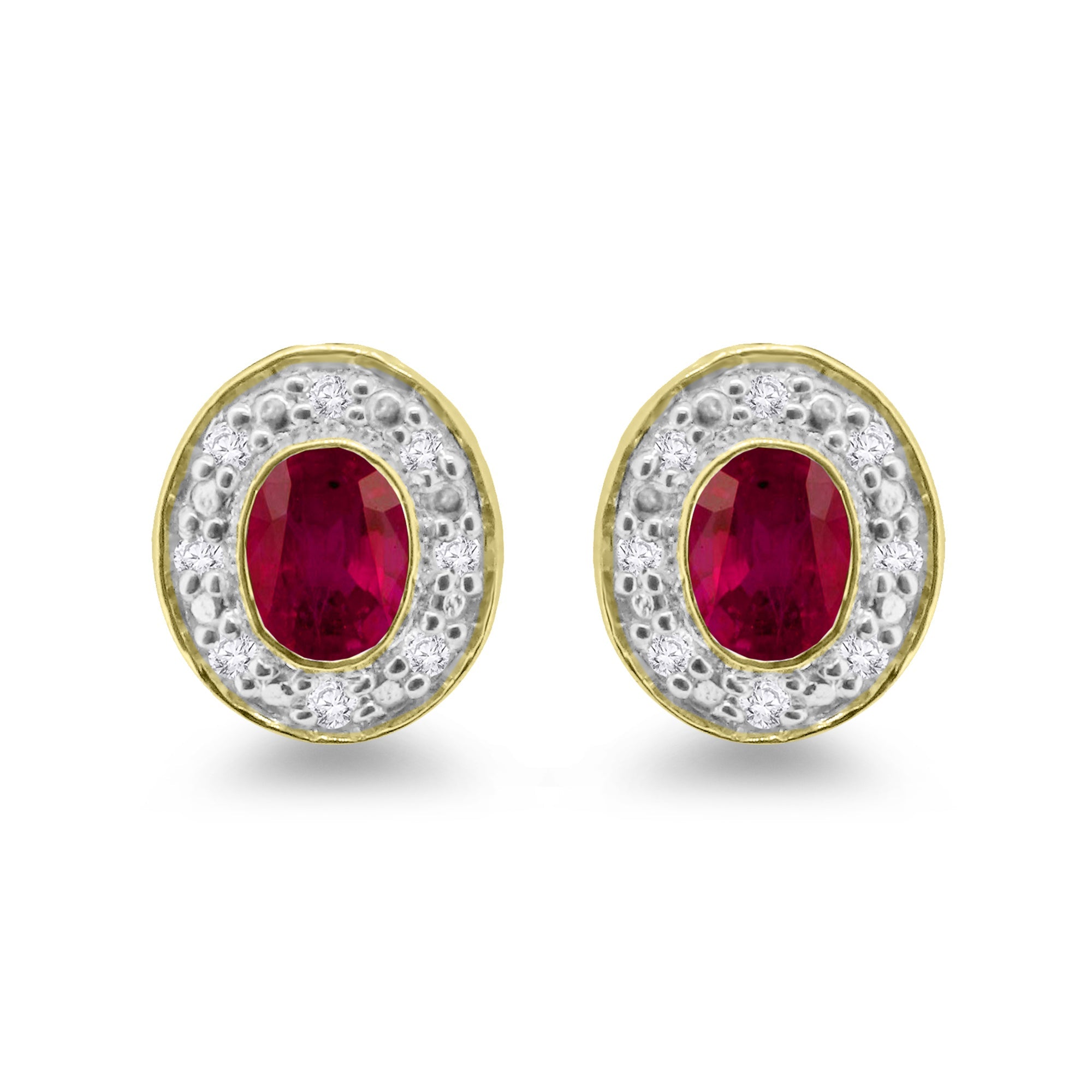 9ct gold 4x3mm ruby & diamond stud earrings 0.06ct