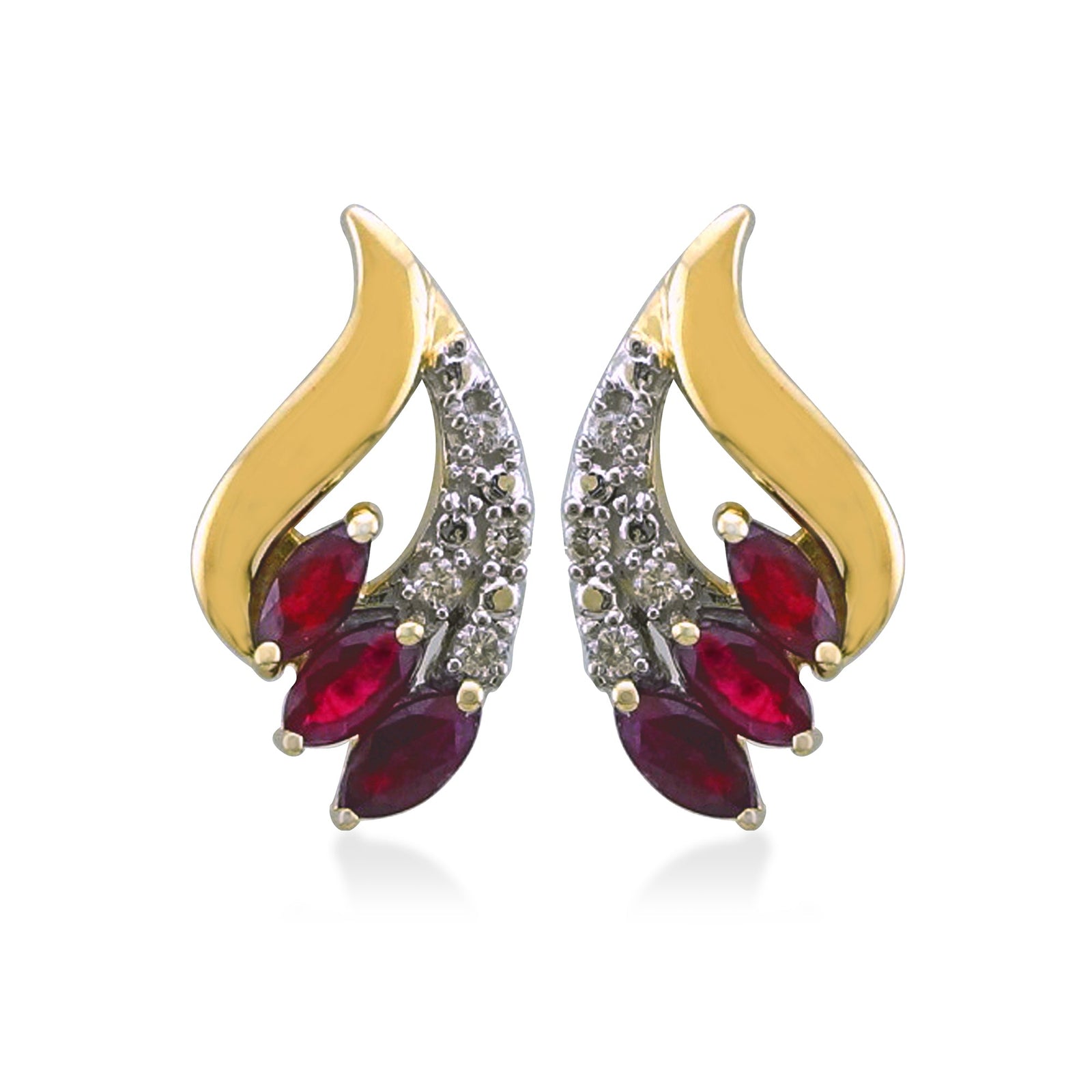 9ct gold marquise shape ruby & diamond stud earrings 0.06ct (product width 8mm)