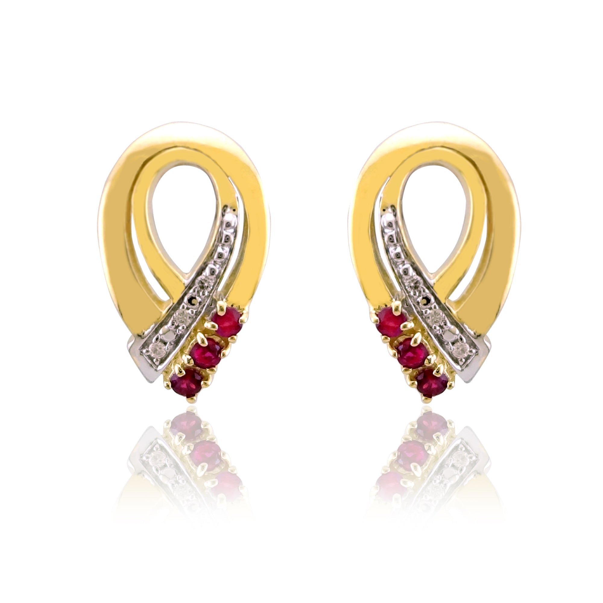 9ct gold ruby & diamond stud earrings 0.02ct (product width 8.50mm)