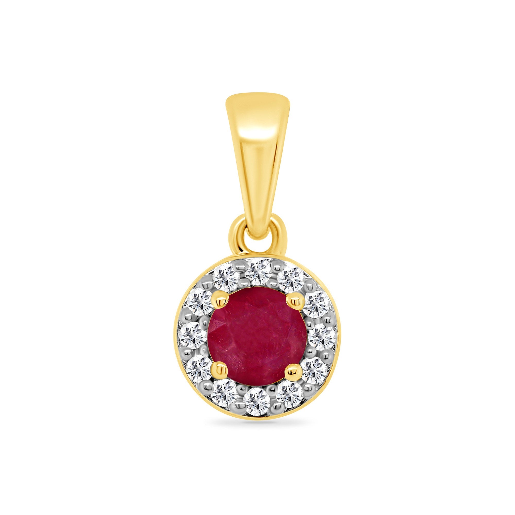 9ct gold 3.60mm ruby & diamond halo cluster pendant 0.06ct
