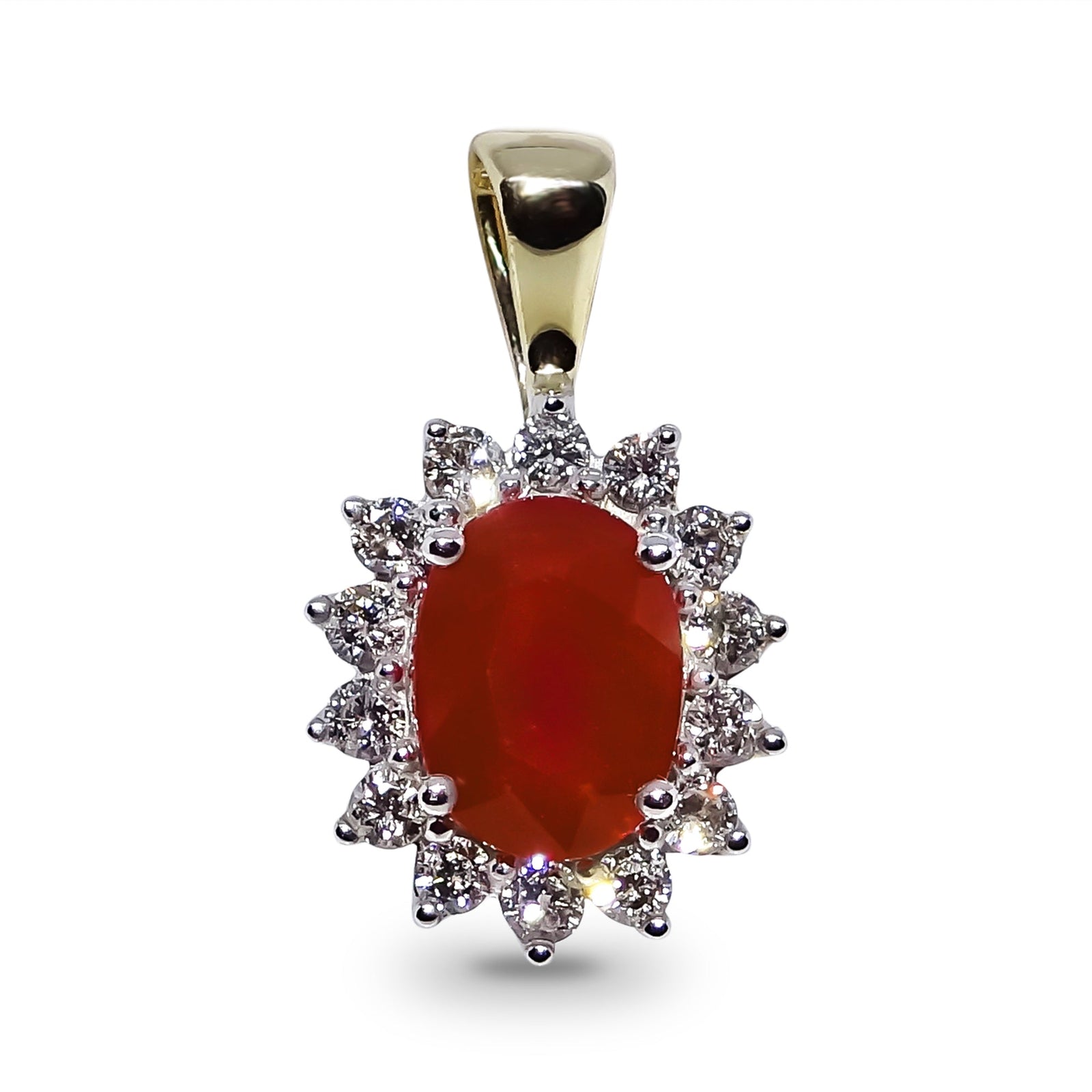 9ct gold 7x5mm oval ruby & diamond cluster pendant 0.20ct