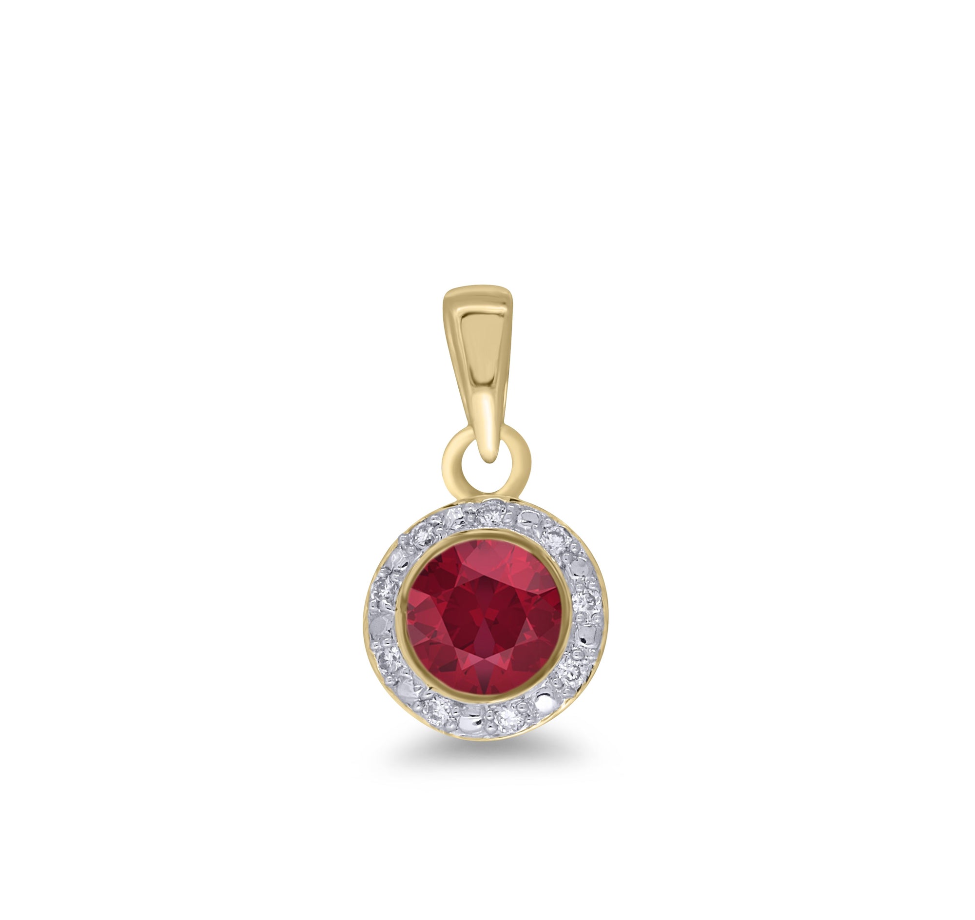 9ct gold 4.50mm ruby & diamond cluster pendant 0.04ct