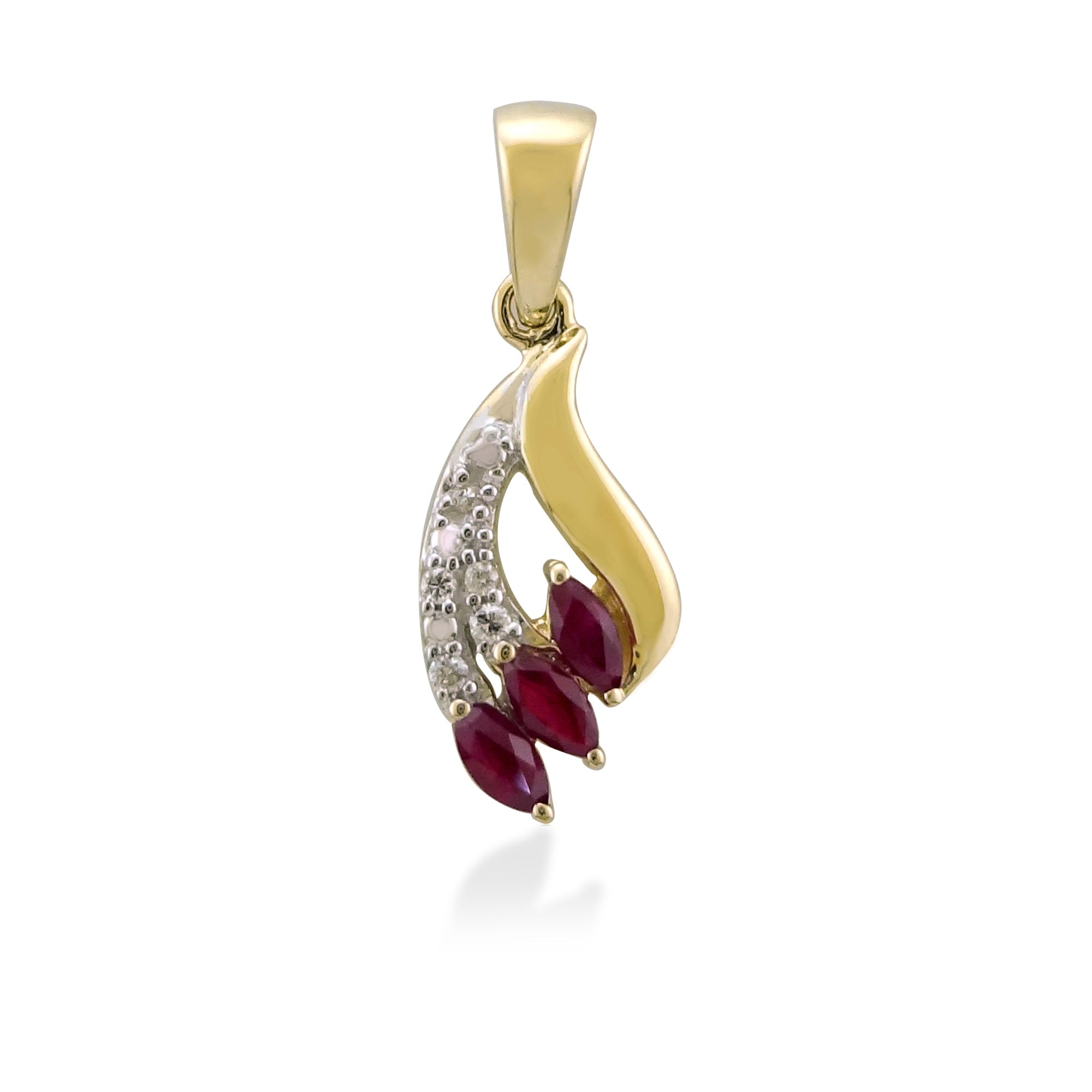 9ct gold marquise shape ruby & diamond pendant 0.03ct (product width 8.00mm)