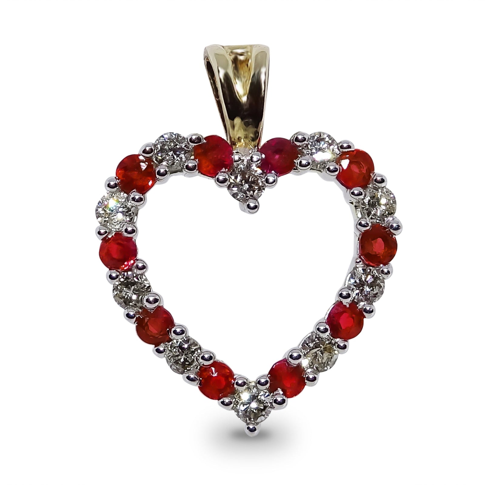 9ct gold ruby & diamond cut out heart pendant 0.19ct (product width 13mm)