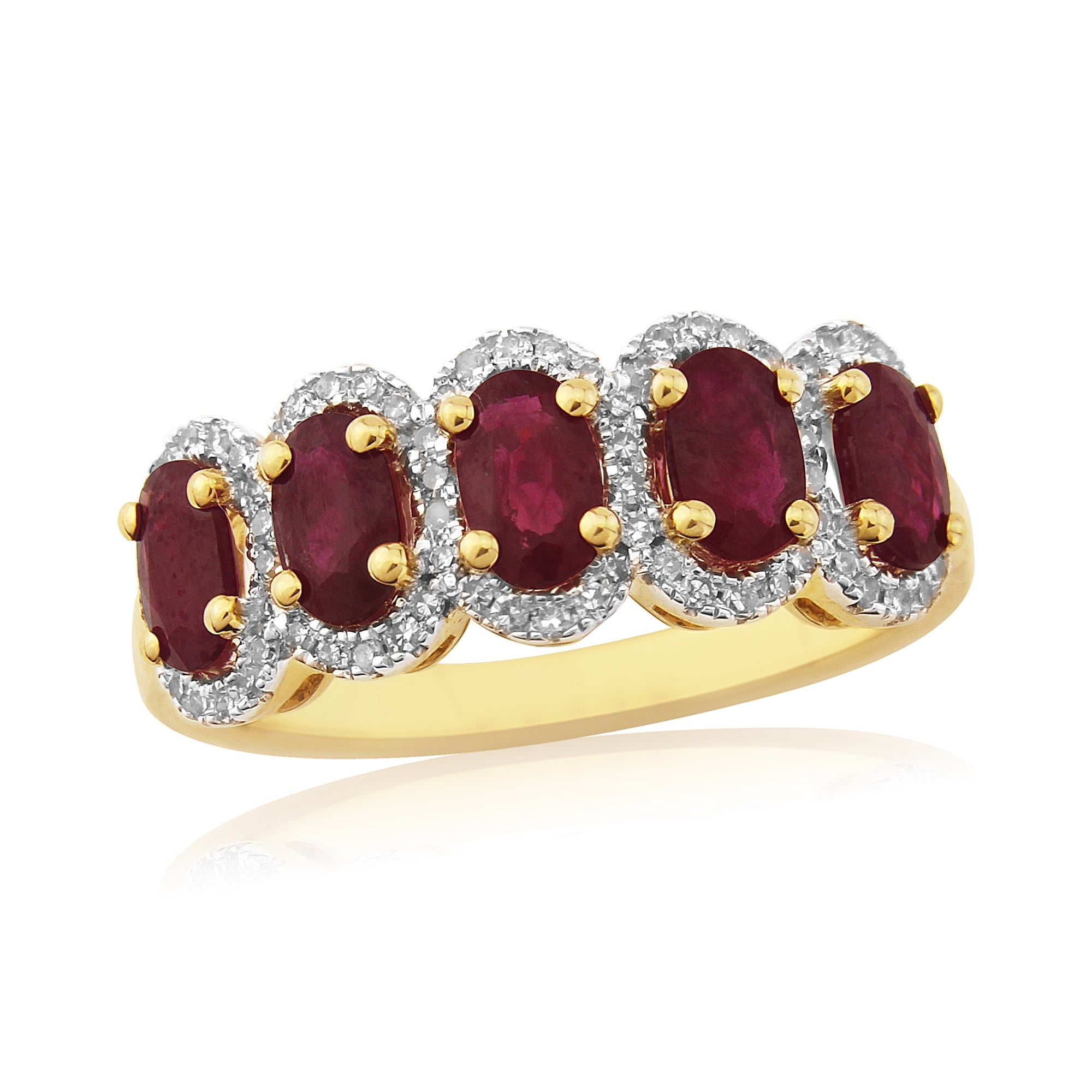 9ct gold multi 5x3mm oval ruby & diamond cluster ring 0.22ct