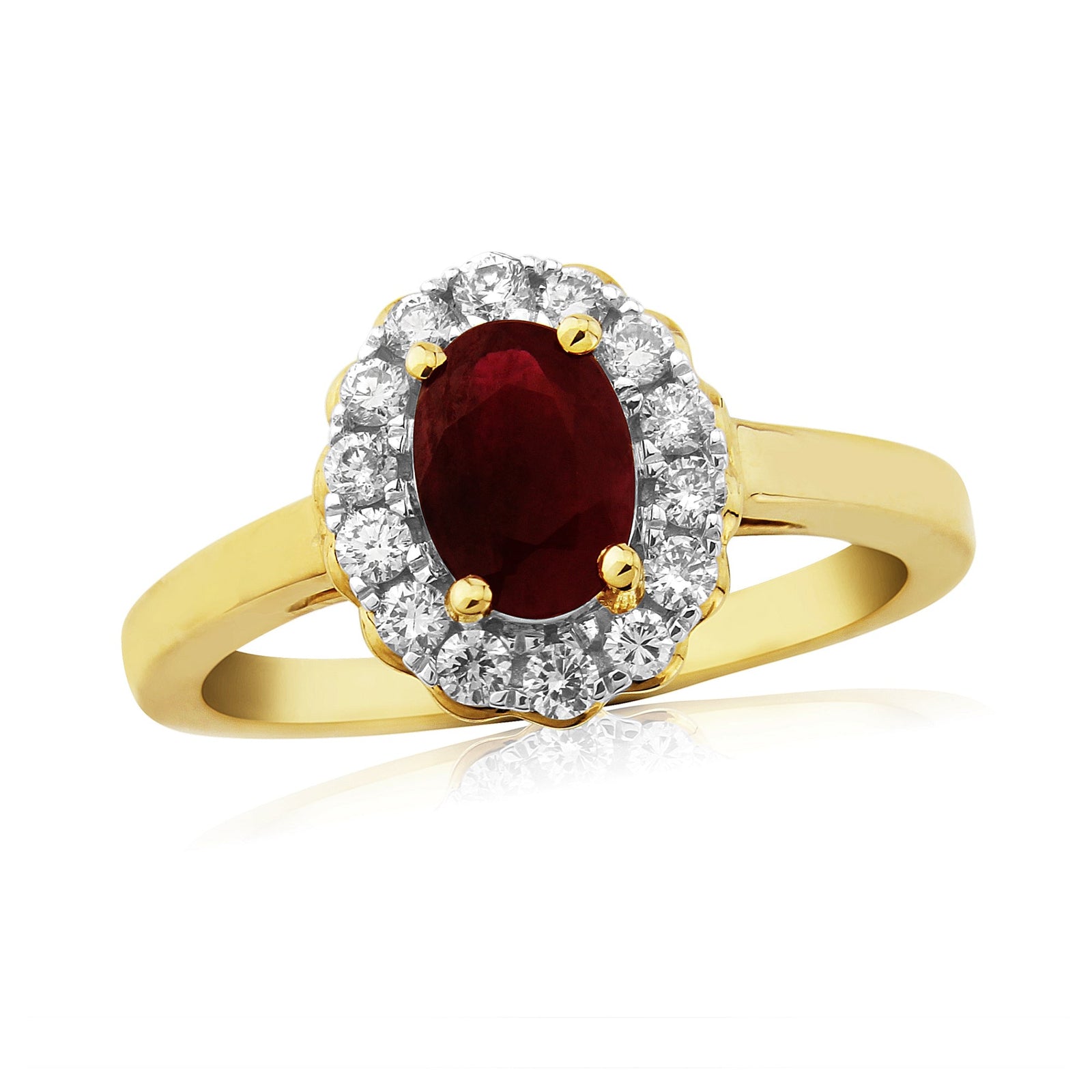 9ct gold 7x5mm oval ruby & diamond cluster ring 0.21ct