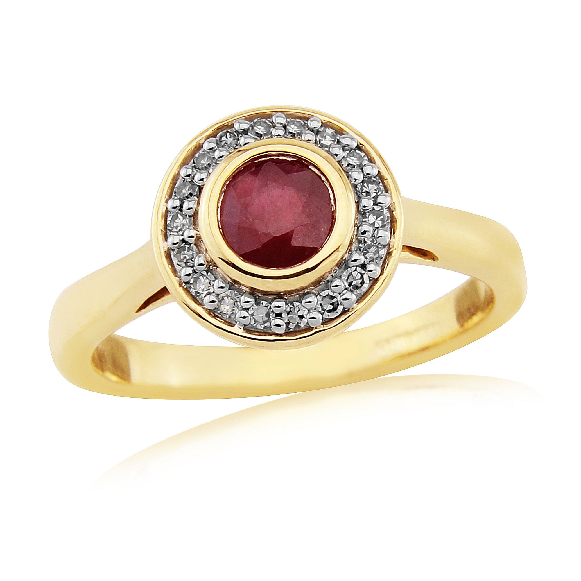 9ct gold 5mm round ruby & diamond cluster ring 0.11ct