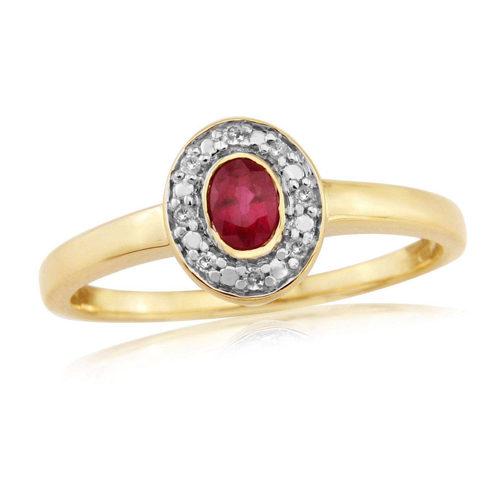 9ct gold 4x3mm oval ruby & diamond cluster ring 0.03ct