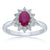 9ct white gold 7x5mm oval ruby & miracle plate diamond cluster ring 0.04ct