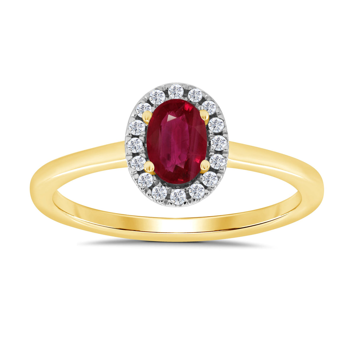 9ct gold 6x4mm oval ruby &amp; diamond cluster ring  0.10ct