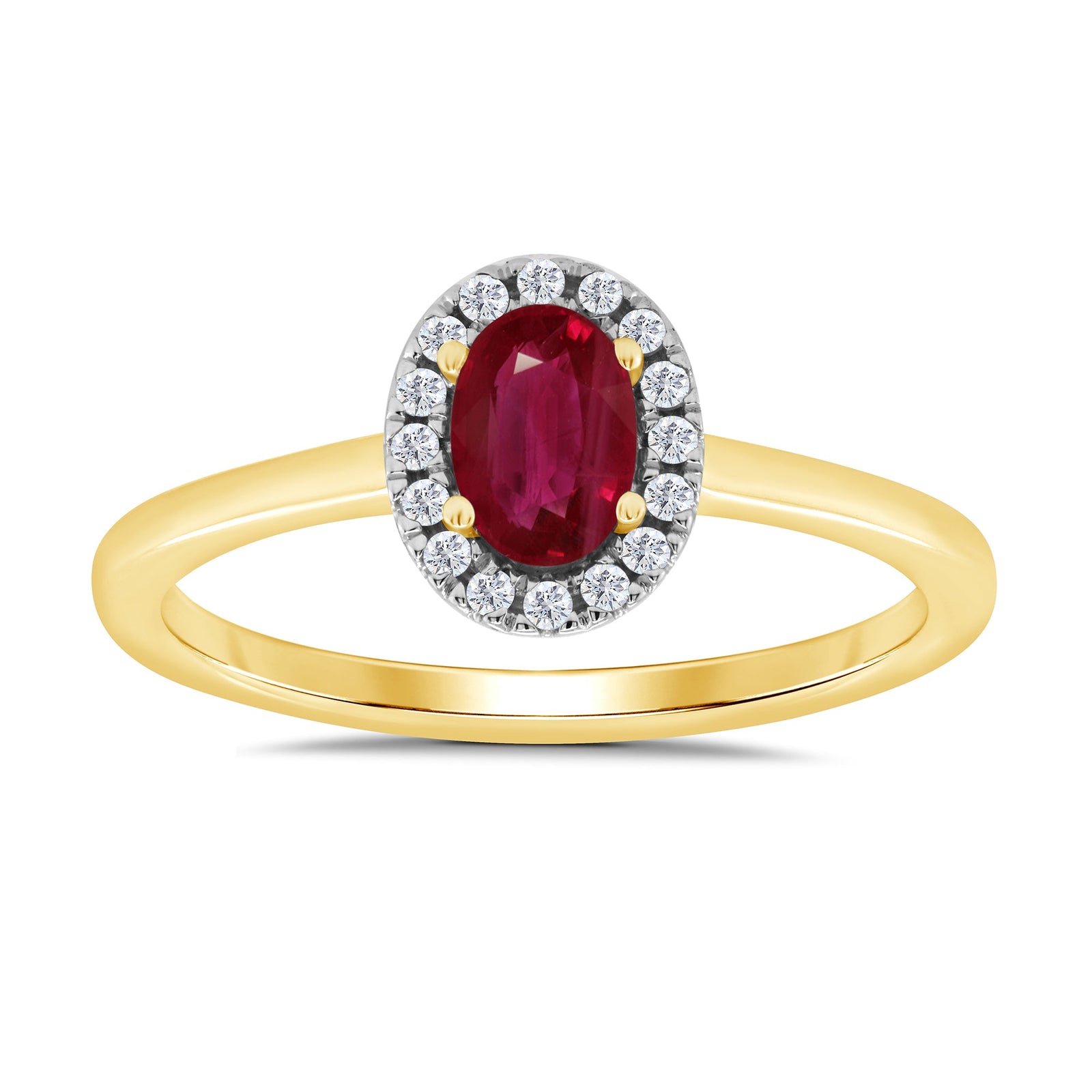 9ct gold 6x4mm oval ruby & diamond cluster ring 0.10ct