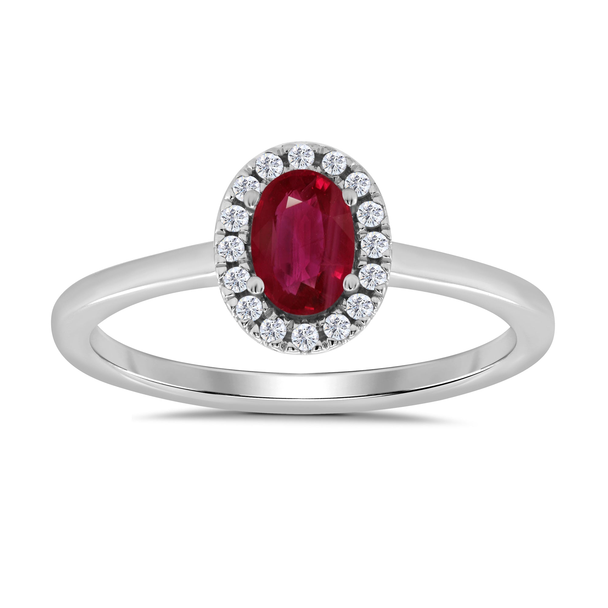 9ct white gold 6x4mm oval ruby & diamond cluster ring  0.10ct