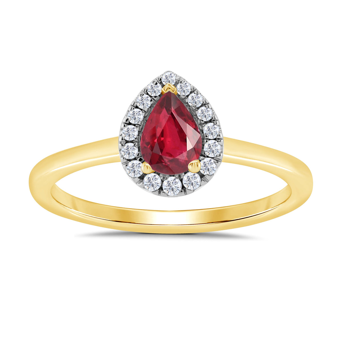 9ct gold 6x4mm pear shape ruby &amp; diamond cluster ring  0.10ct