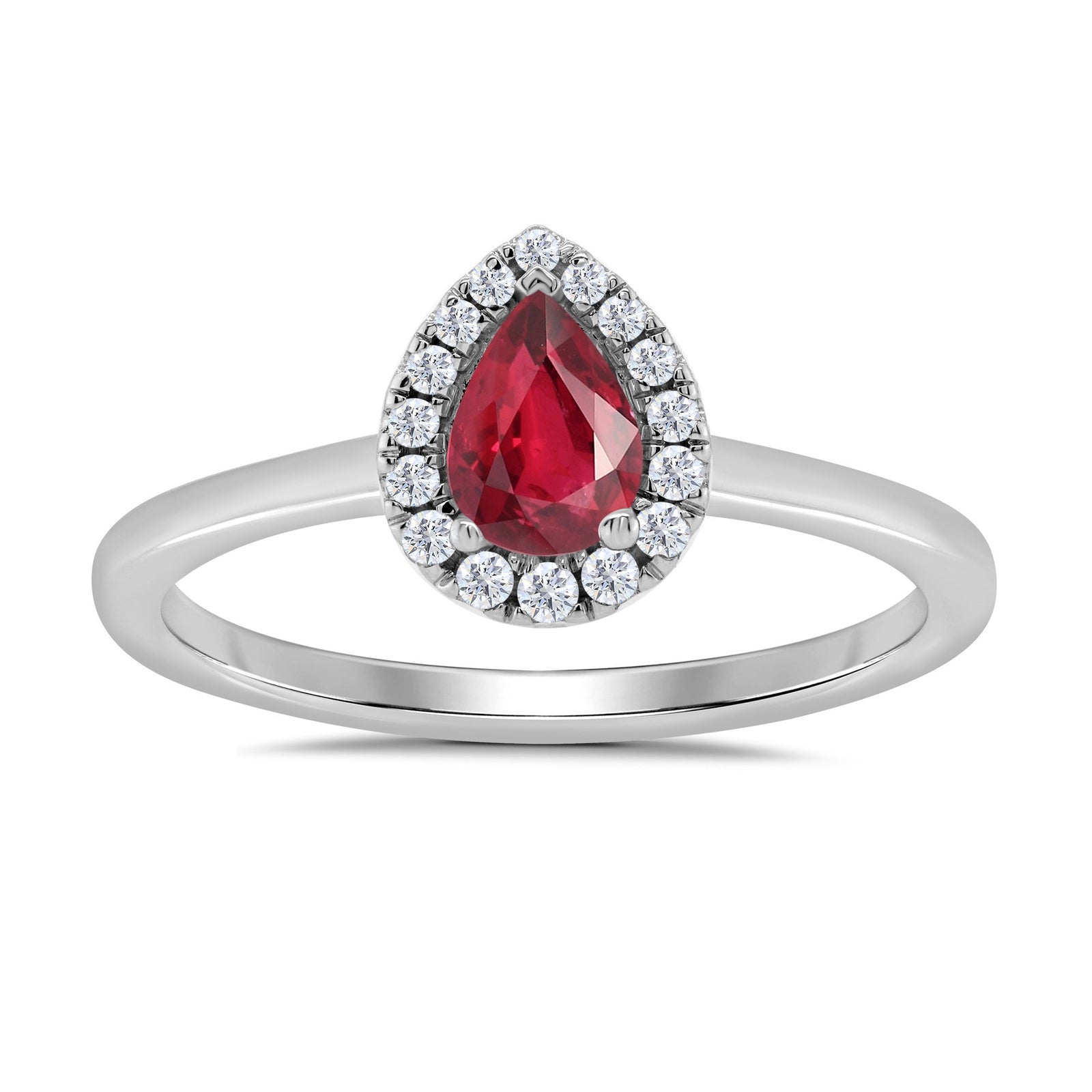 9ct white gold 6x4mm pear shape ruby & diamond cluster ring  0.10ct