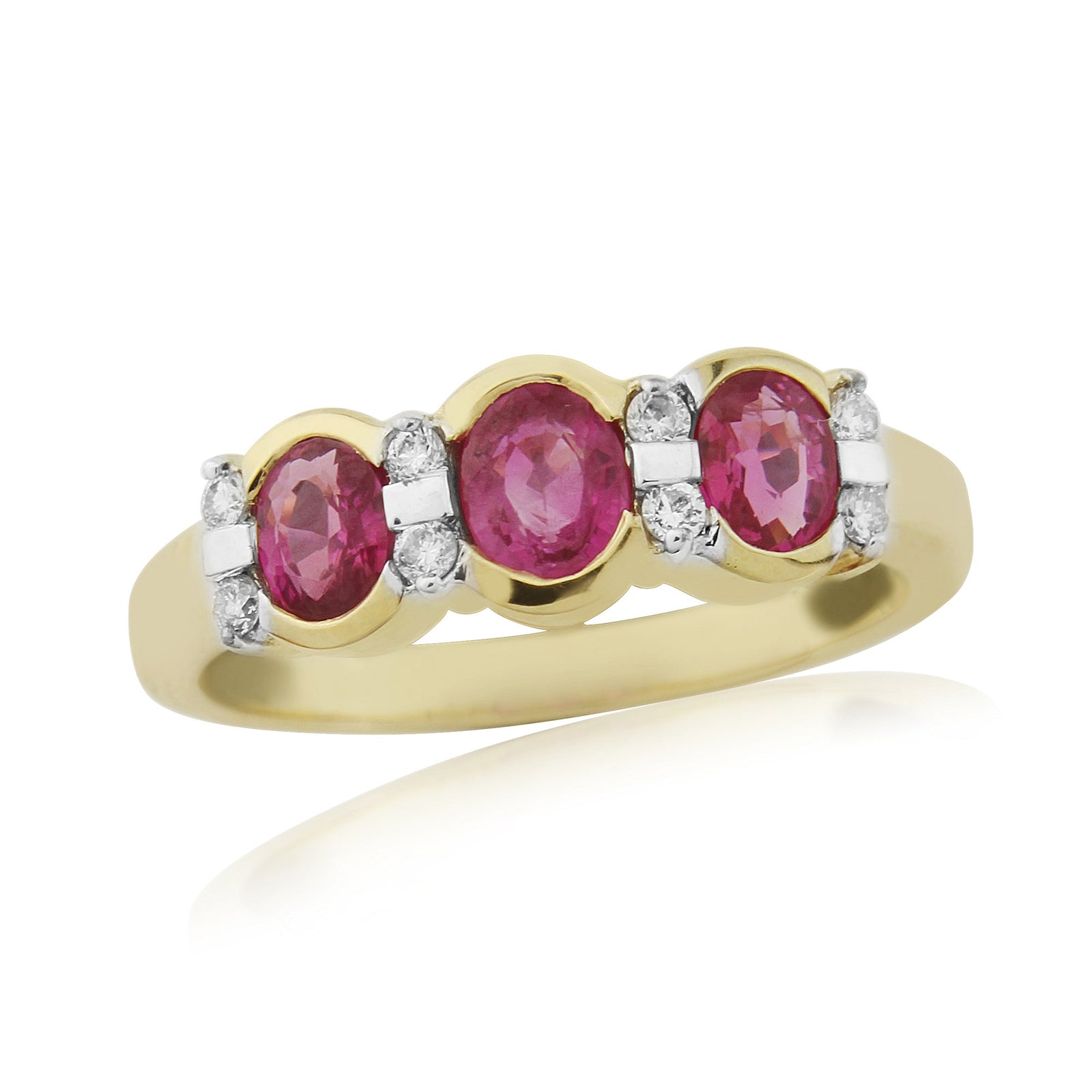 9ct triple oval ruby & diamond ring 0.10ct