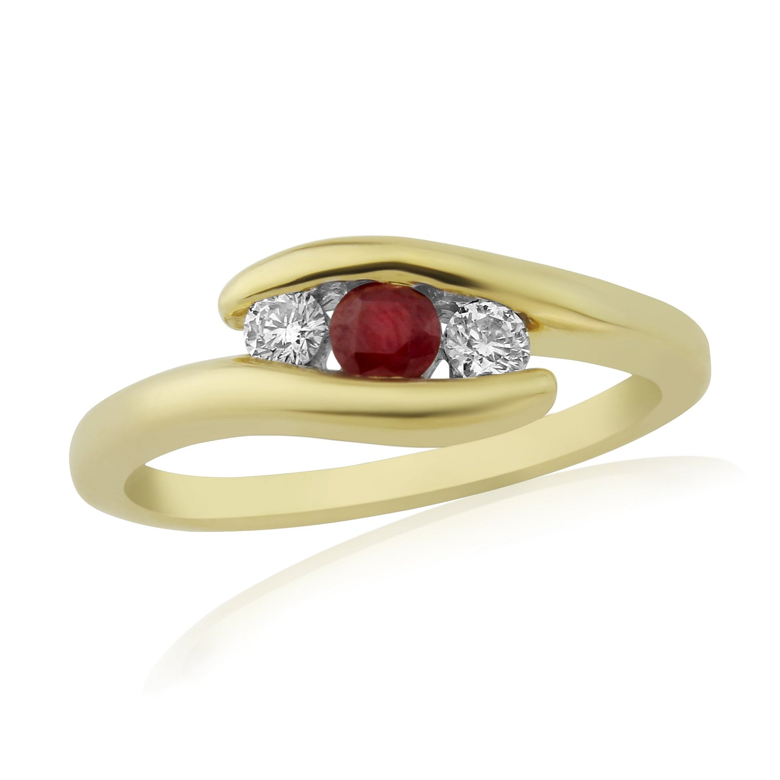 9ct gold 3.50mm round ruby & diamond crossover ring 0.13ct