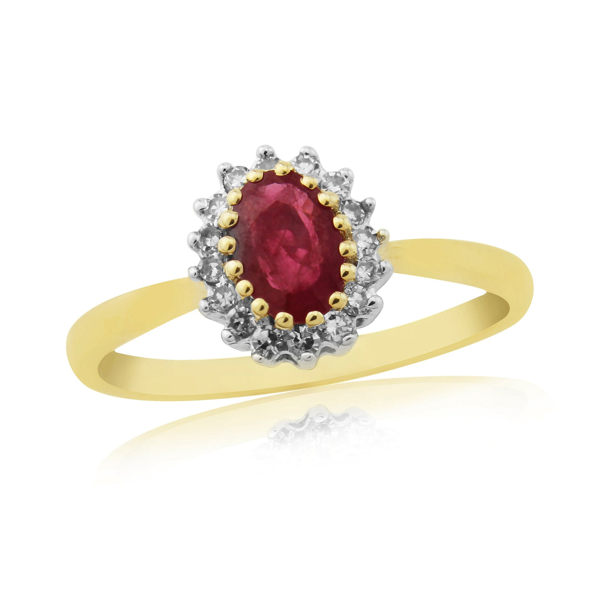 9ct gold 6x4mm oval ruby &amp; diamond cluster ring 0.12ct