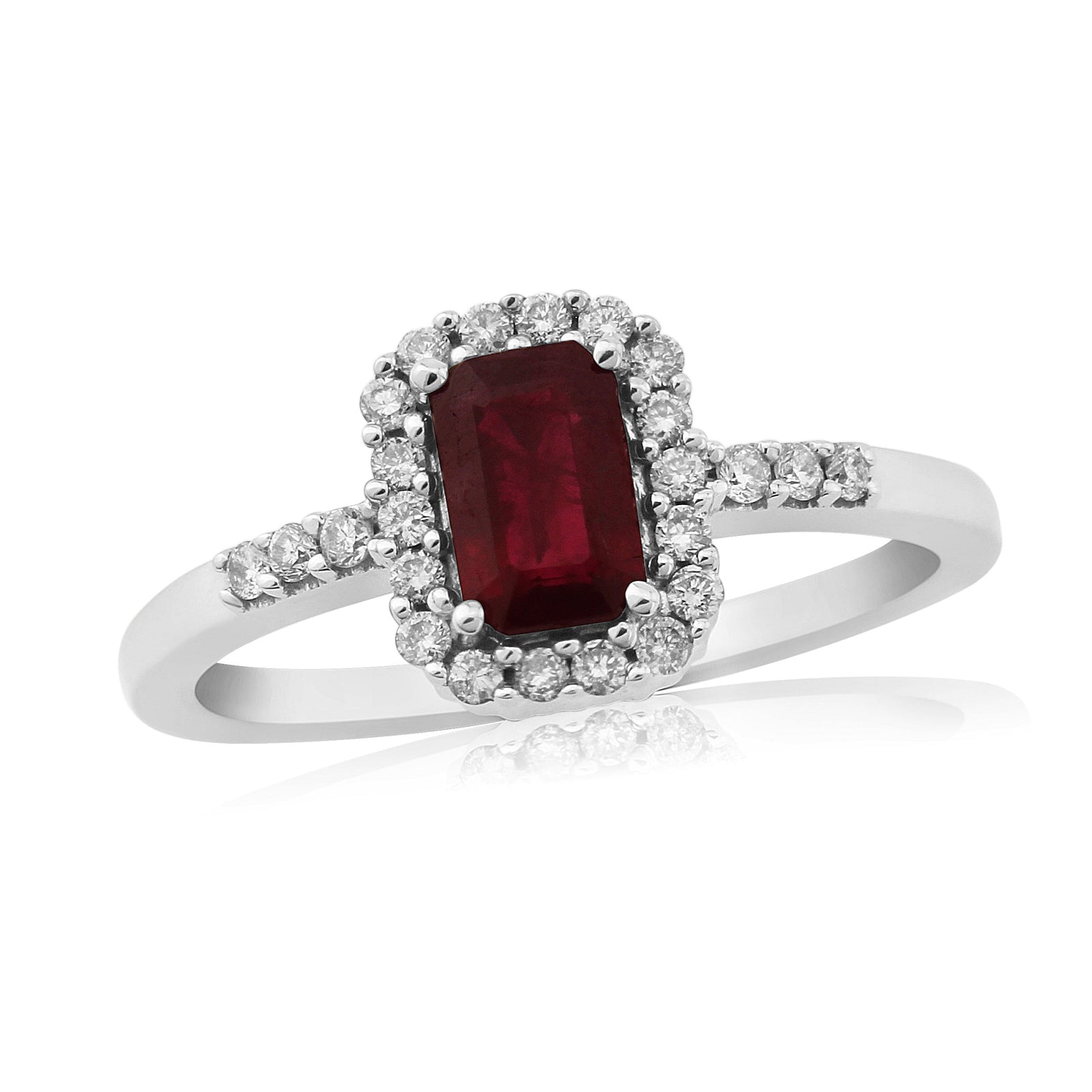 9ct gold 6x4mm octagon cut ruby & diamond cluster ring 0.19ct