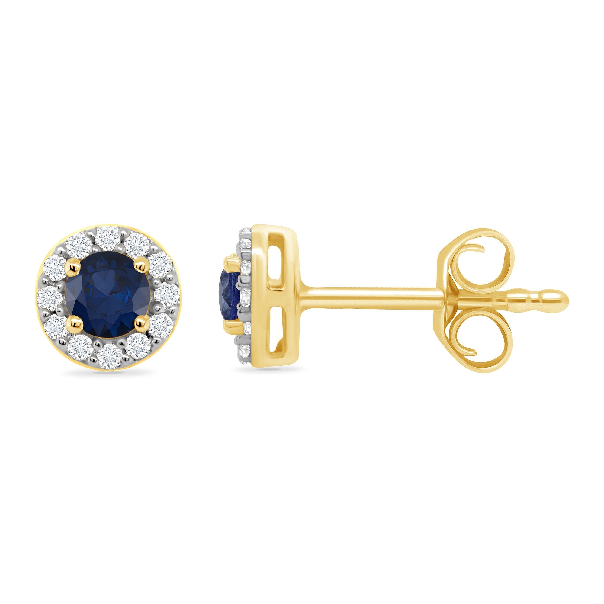 9ct gold 3.25mm round sapphire & diamond halo cluster stud earrings 0.10ct
