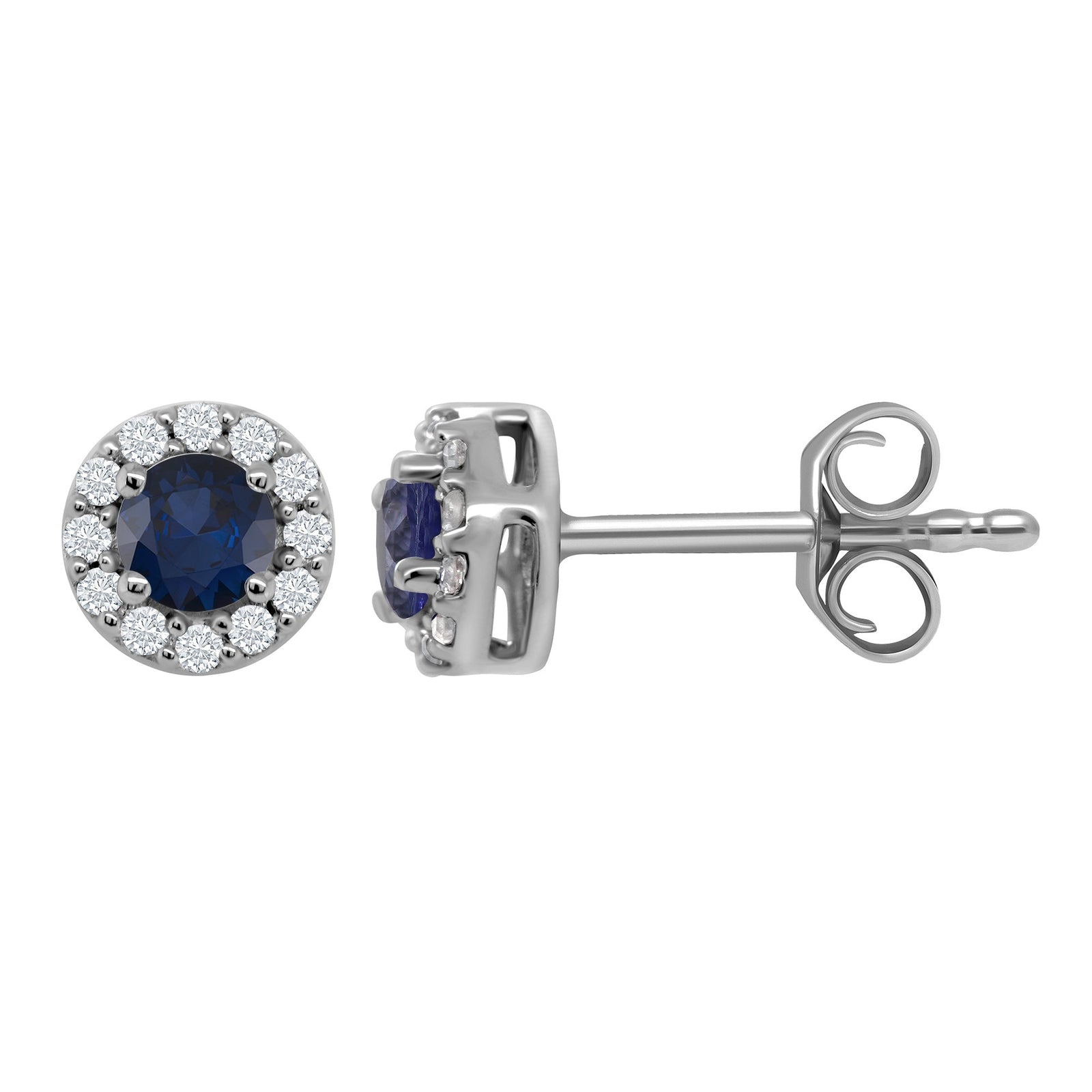 9ct white gold 3.25mm sapphire & diamond halo cluster stud earrings 0.10ct