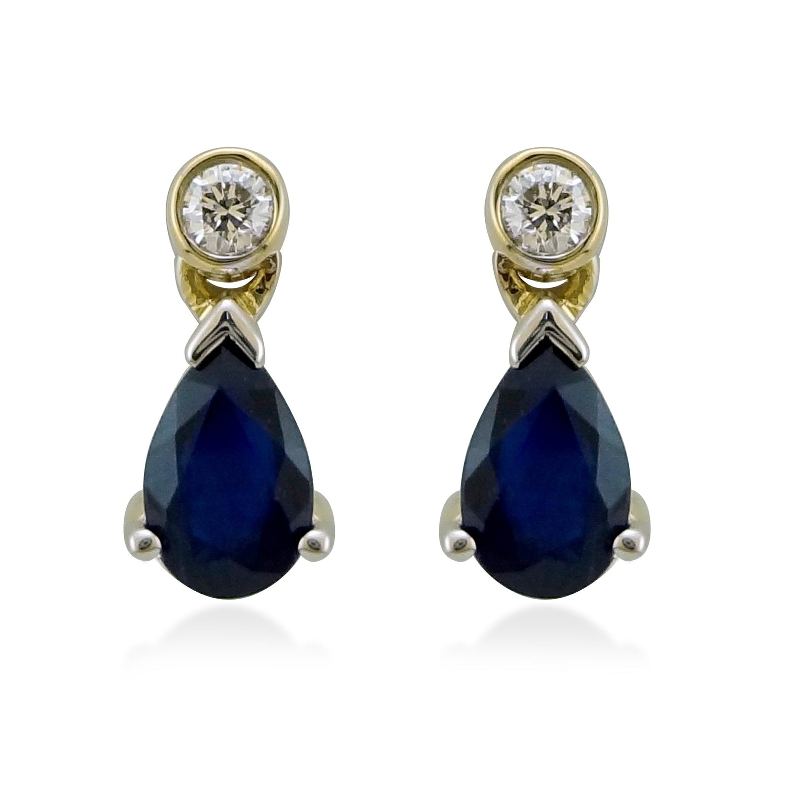 9ct gold 7x5mm pear shape sapphire & diamond earrings 0.05ct