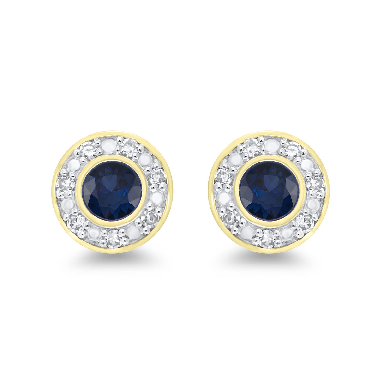 9ct gold 3.50mm sapphire & diamond cluster stud earrings 0.06ct