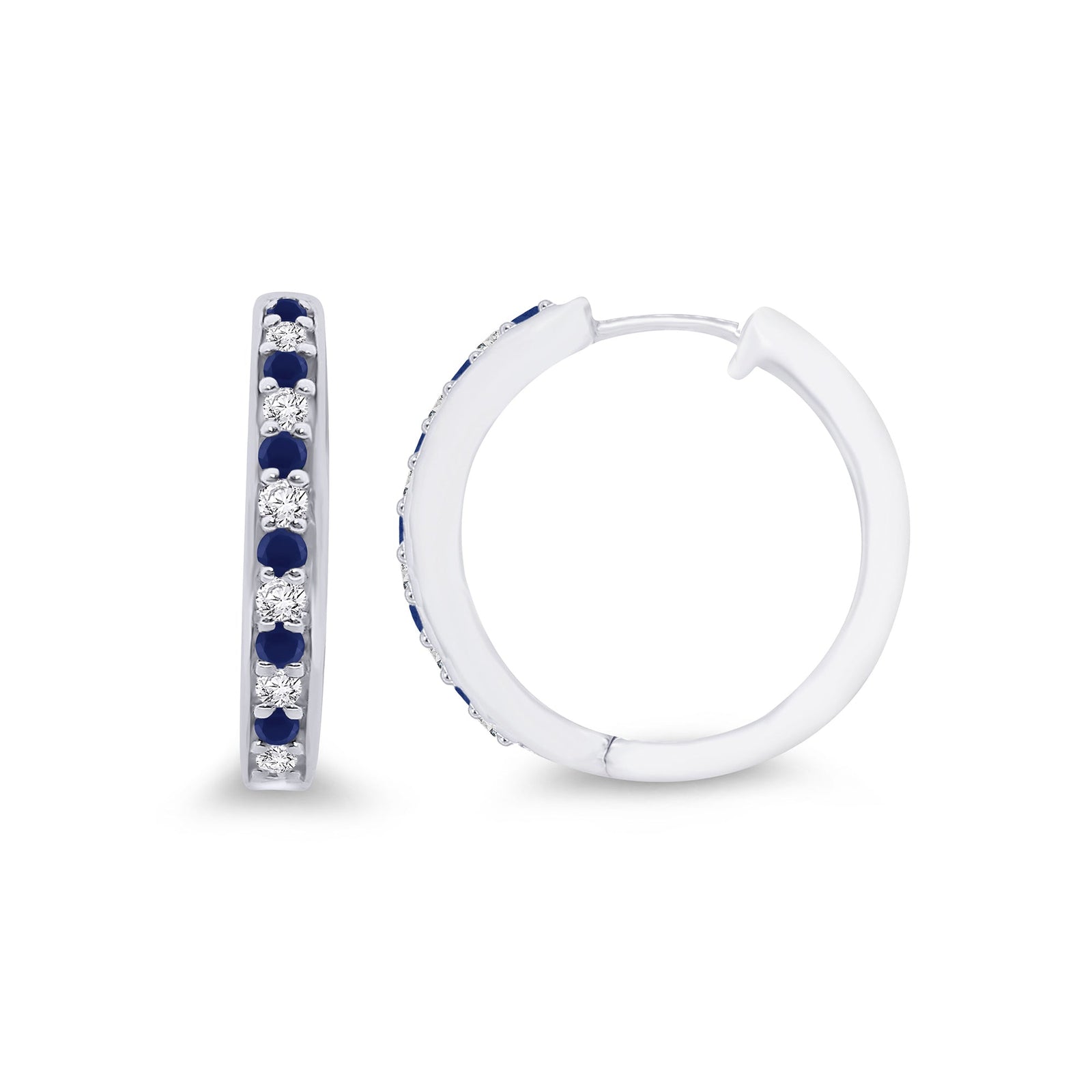 9ct white gold round sapphire & diamond set huggy earrings 0.12ct - W2.50 x L17mm