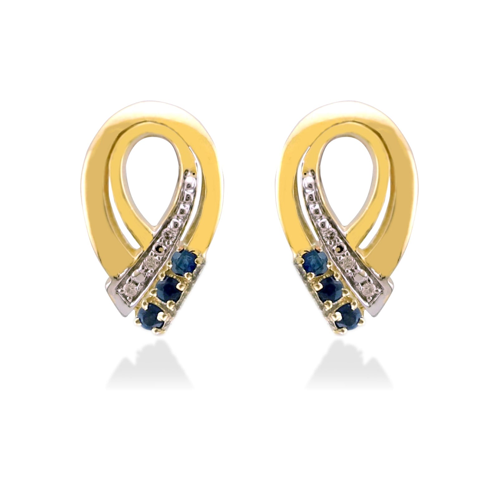 9ct gold sapphire & diamond stud earrings 0.02ct (product width 8.50mm)
