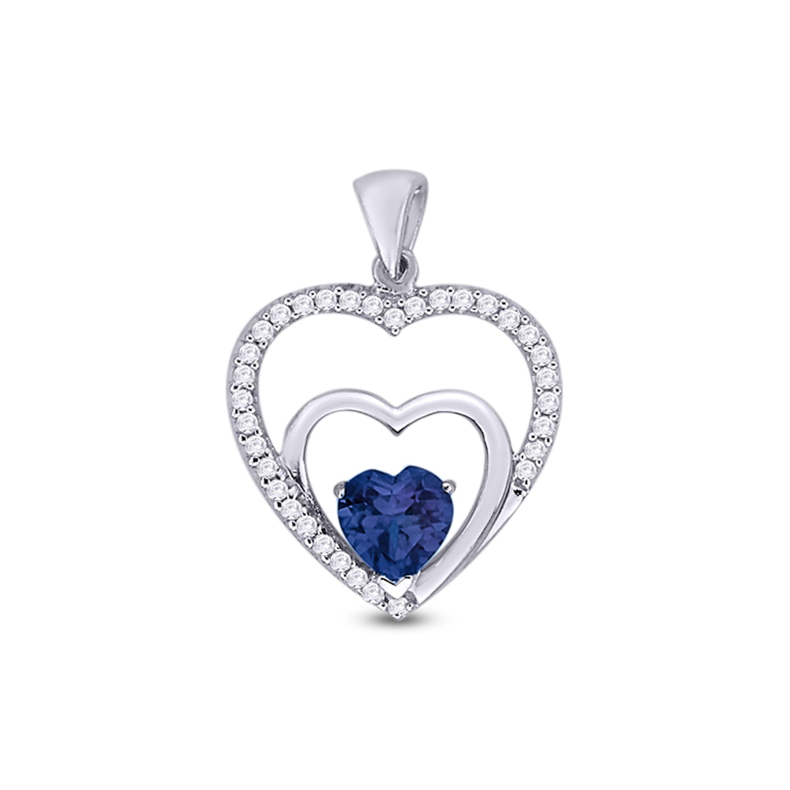 9ct white gold heart shape sapphire in diamond set heart pendant 0.16ct
