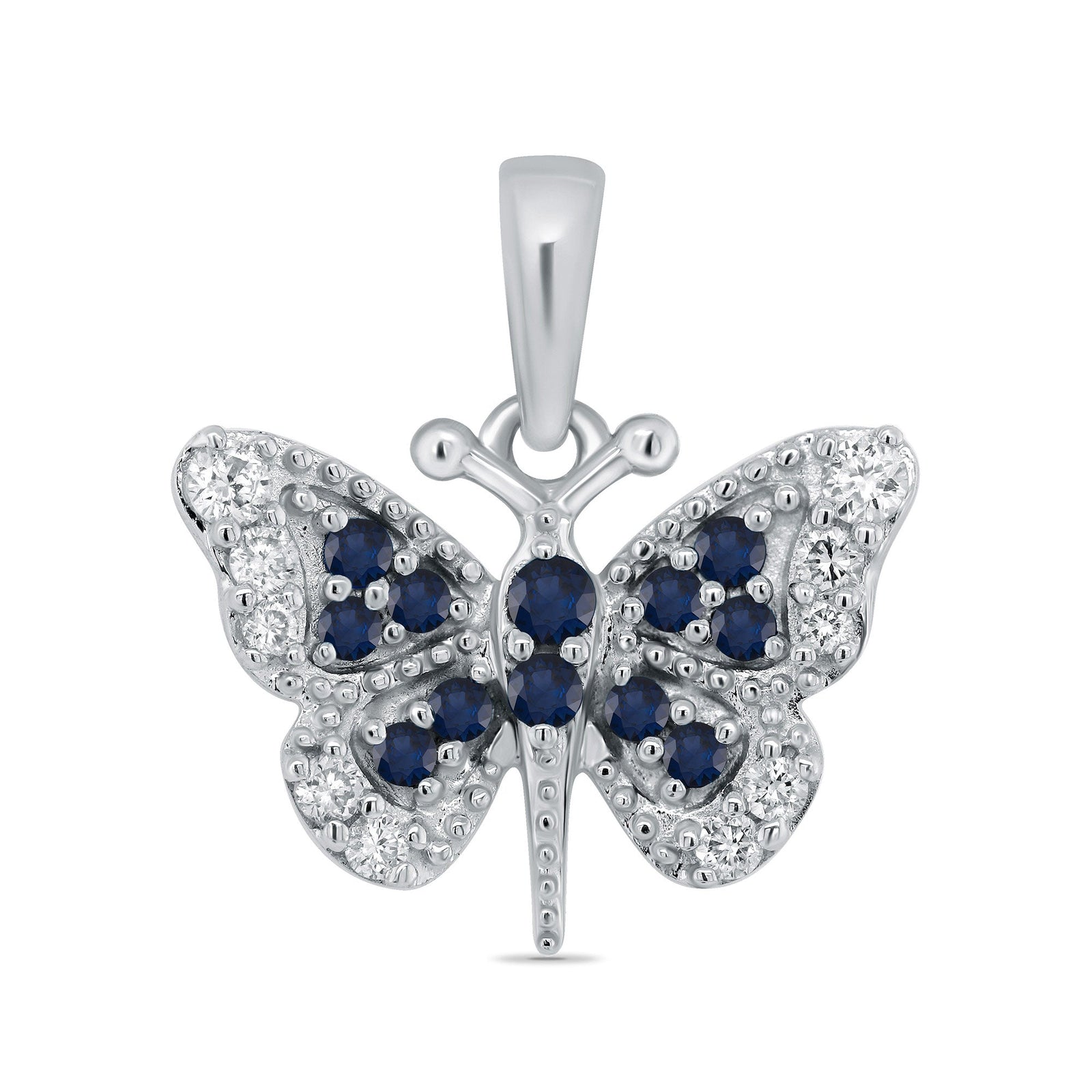 9ct white gold sapphire & diamond butterfly pendant 0.12ct