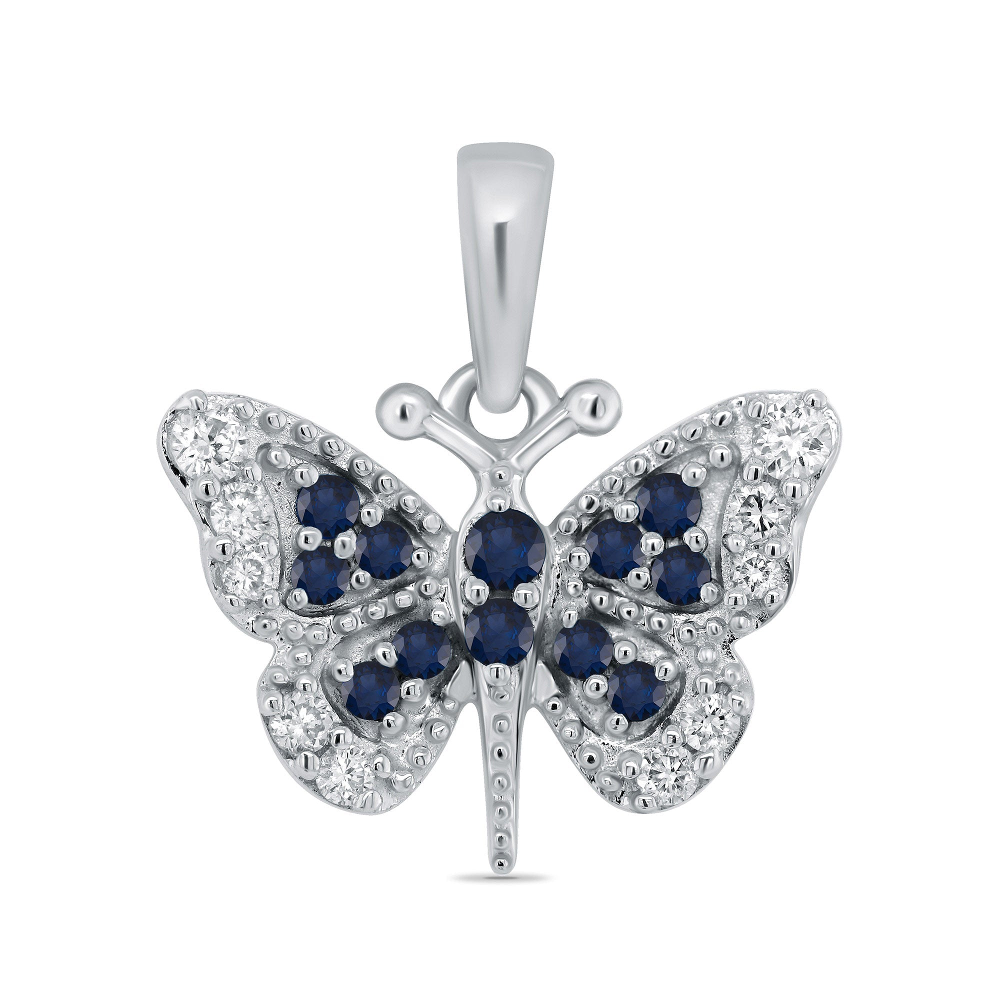 9ct white gold sapphire & diamond butterfly pendant 0.12ct