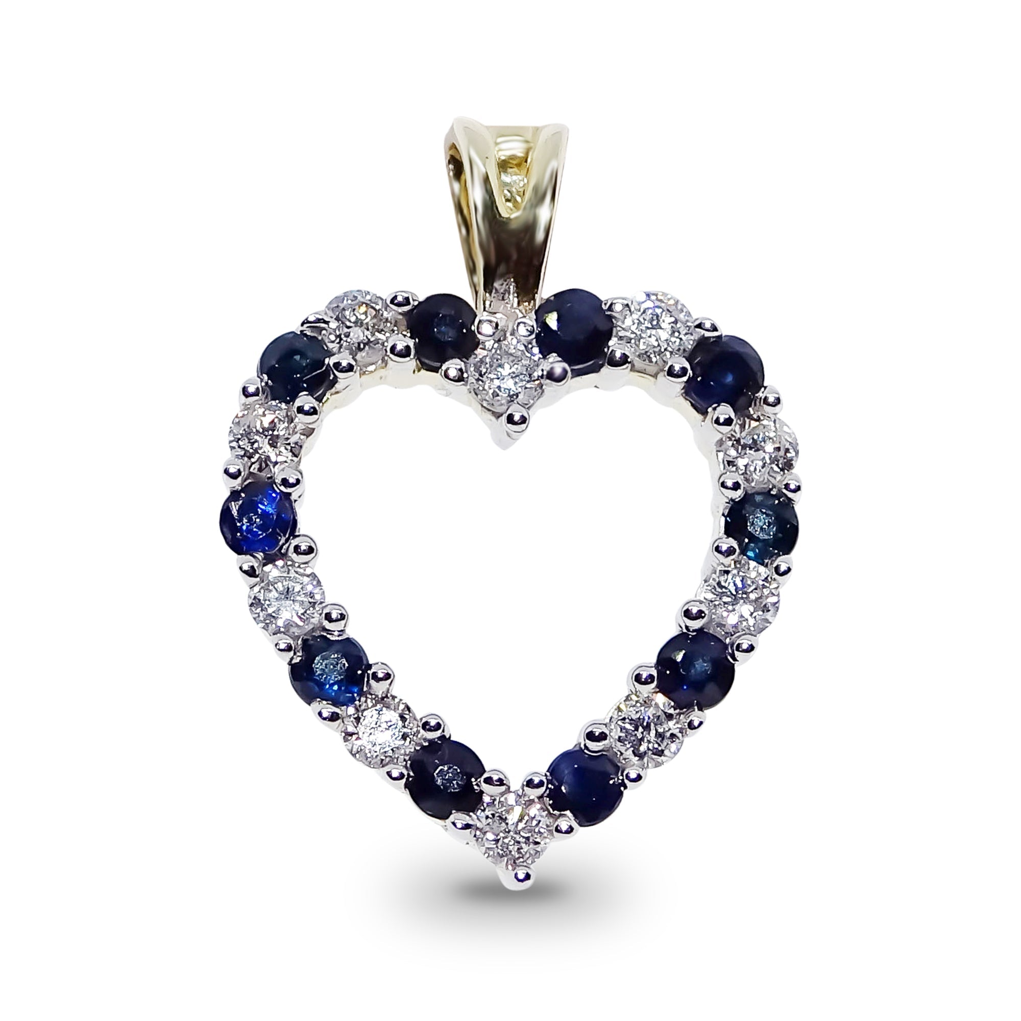 9ct gold sapphire & diamond cut out heart pendant 0.19ct (product width 13mm)