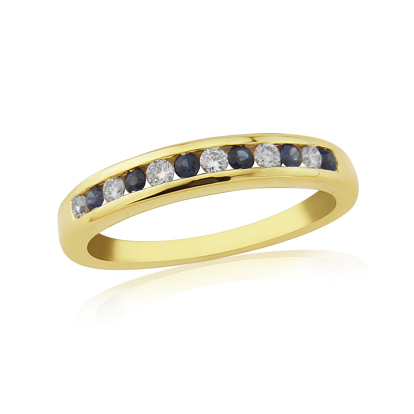 9ct gold channel set sapphire & diamond half et ring 0.12ct