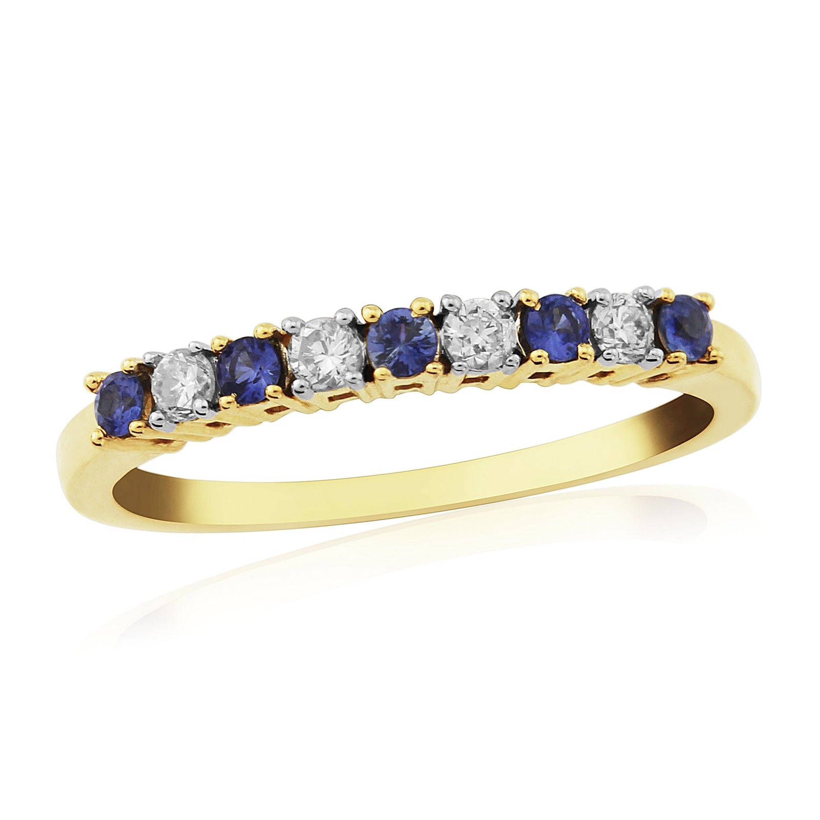 9ct gold 2mm round sapphire & diamond half eternity ring 0.14ct