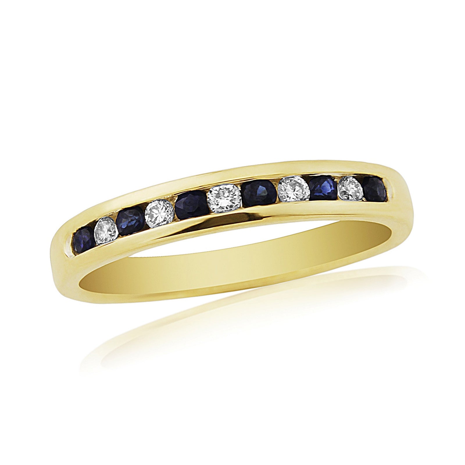 9ct gold channel set sapphire & diamond half eternity ring 0.11ct