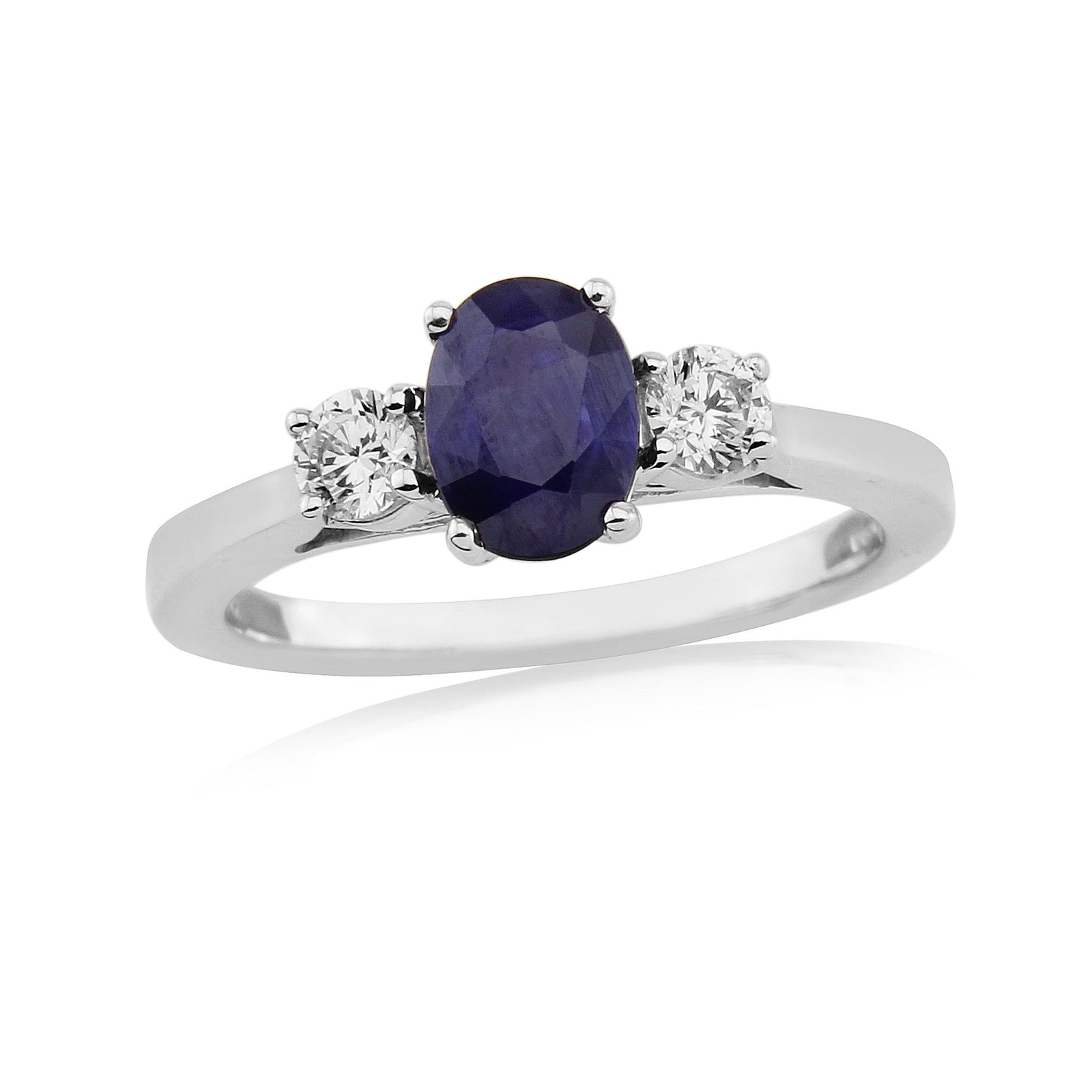 9ct white gold 7x5mm oval sapphire & diamond ring 0.25ct