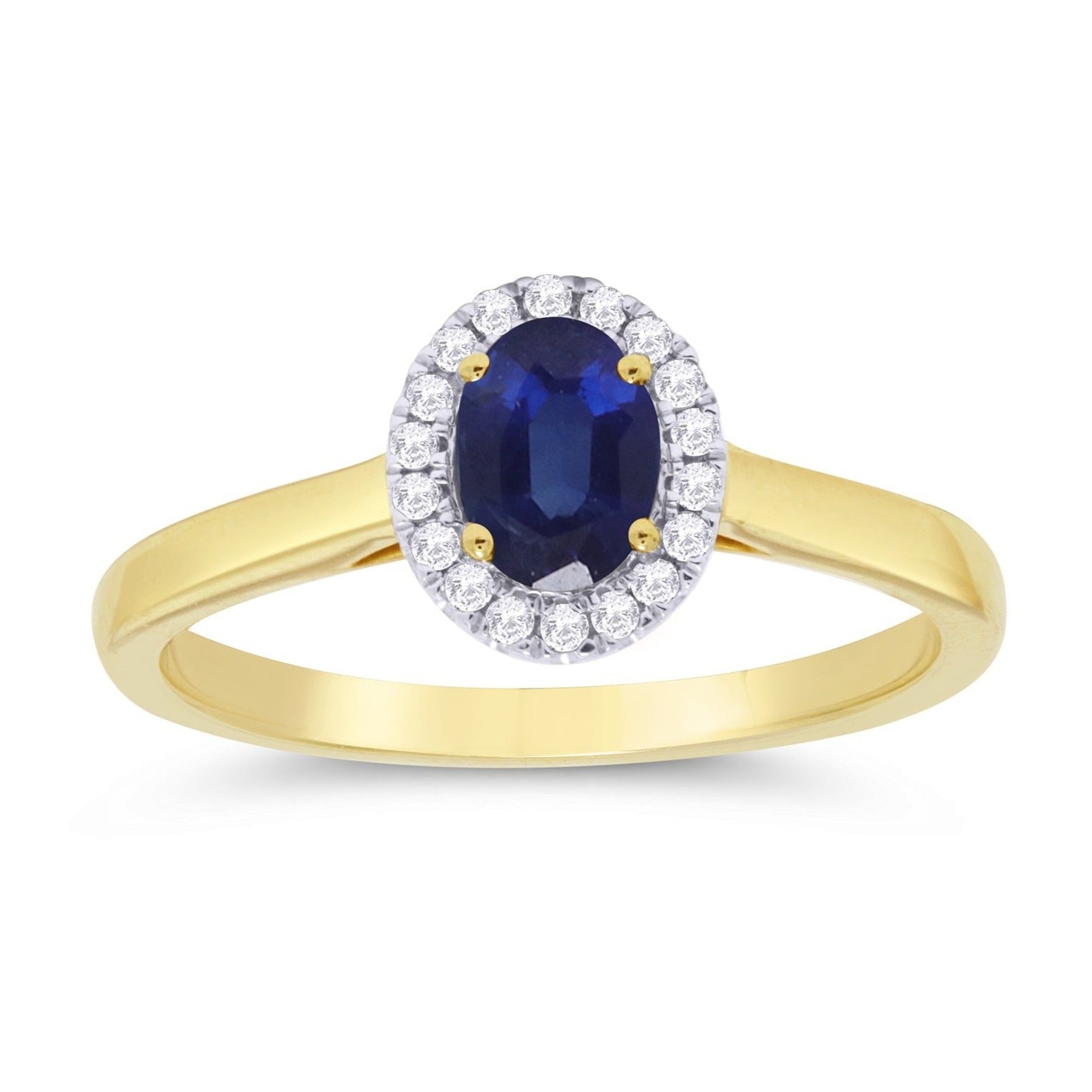 9ct gold 6x4mm oval sapphire & diamond cluster ring 0.10ct