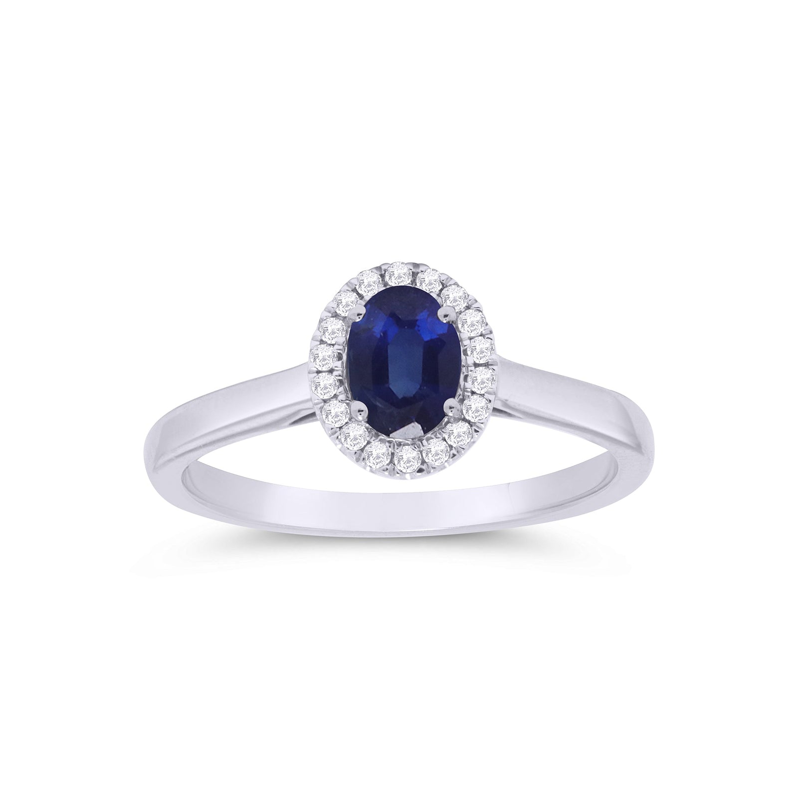 9ct white gold 6x4mm oval sapphire & diamond cluster ring 0.10ct