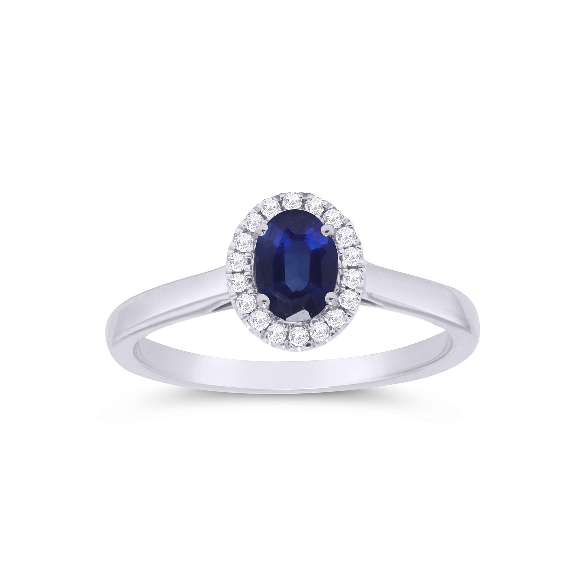 9ct white gold 6x4mm oval sapphire & diamond cluster ring 0.10ct