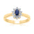9ct gold 5x3mm oval sapphire & miracle plate diamond cluster ring 0.03ct