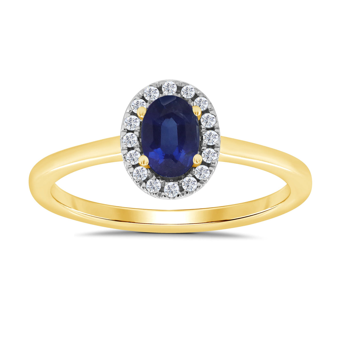 9ct gold 6x4mm oval sapphire &amp; diamond cluster ring  0.10ct