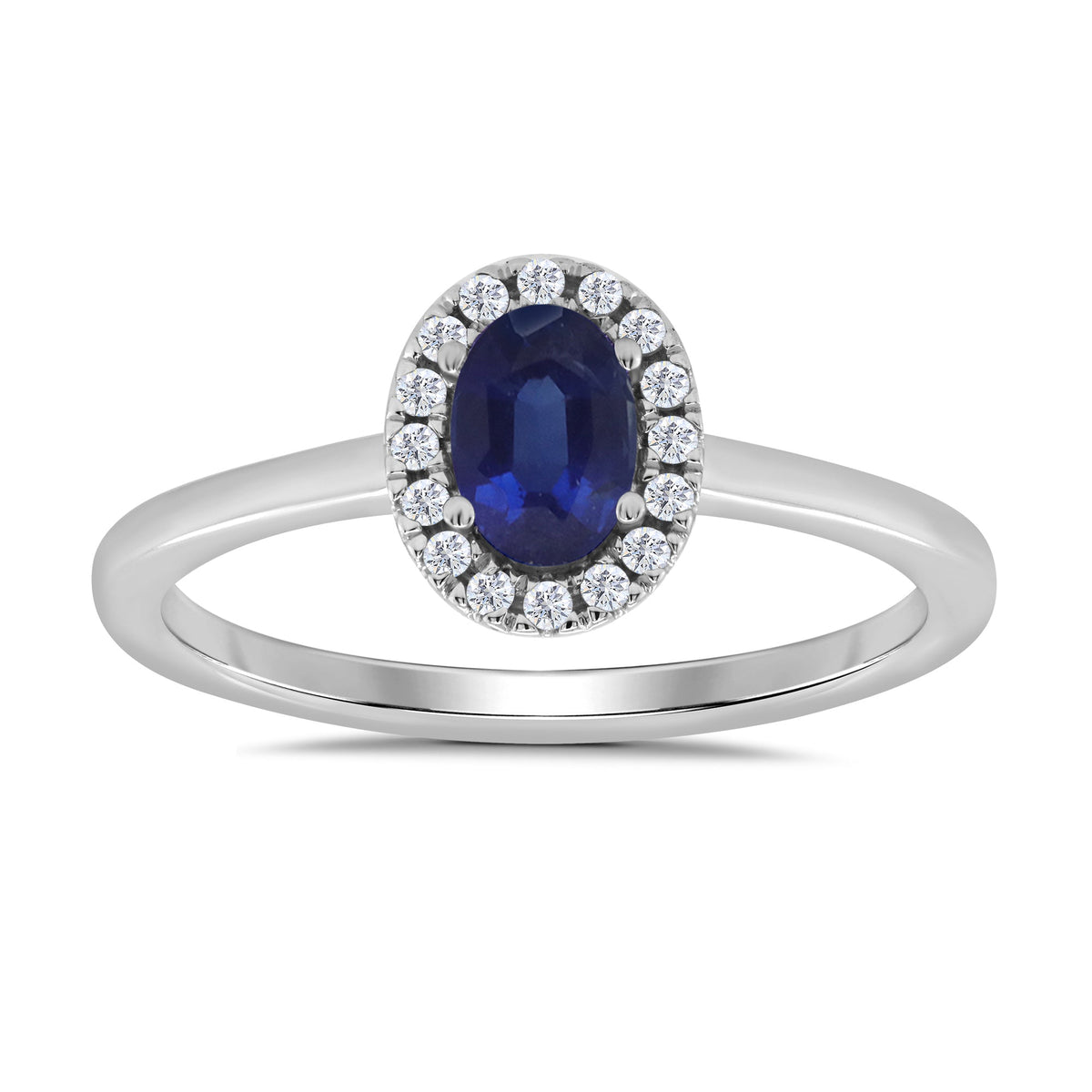9ct white gold 6x4mm oval sapphire &amp; diamond cluster ring  0.10ct